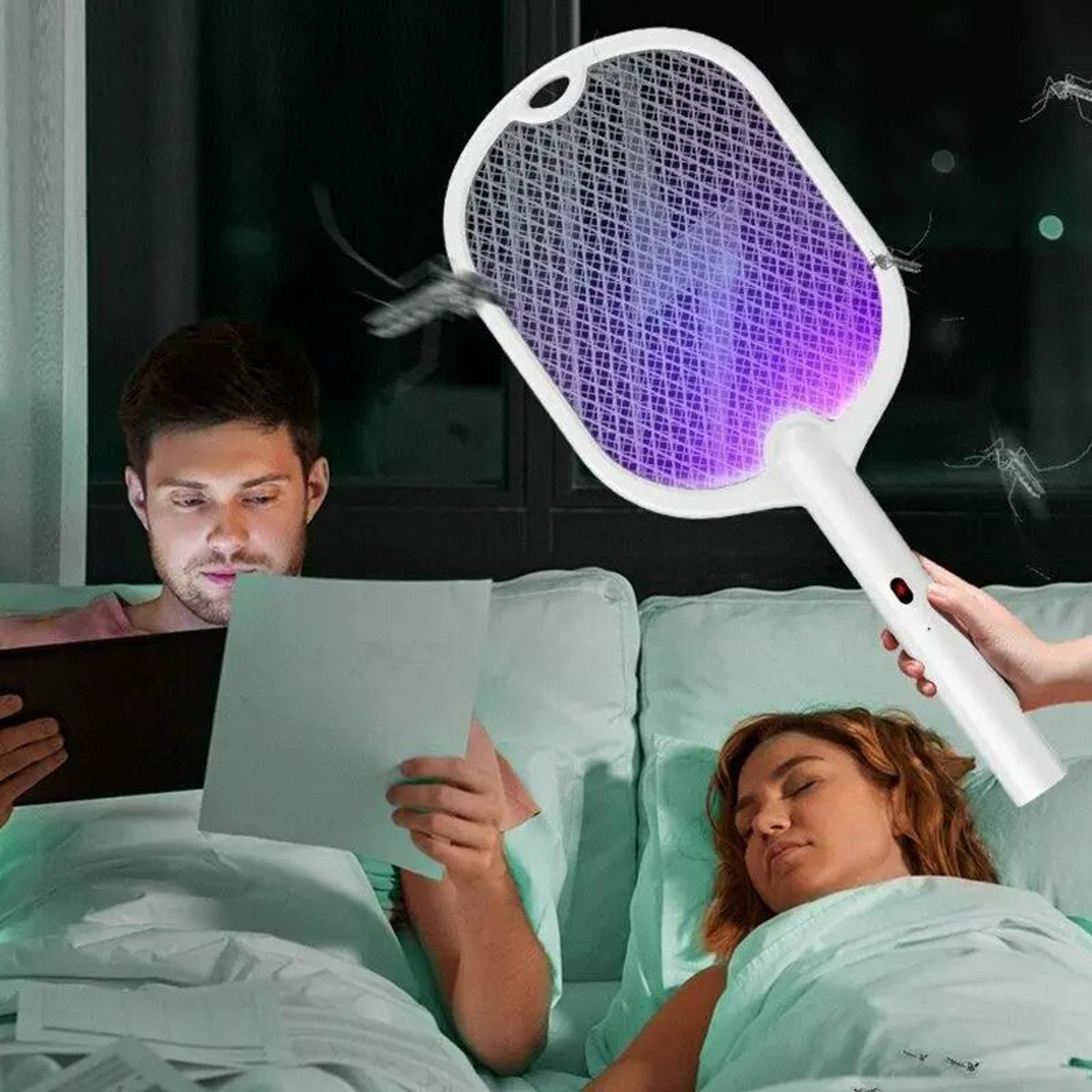 3-in-1 rechargeable 3000v electric mosquito swatter & trap