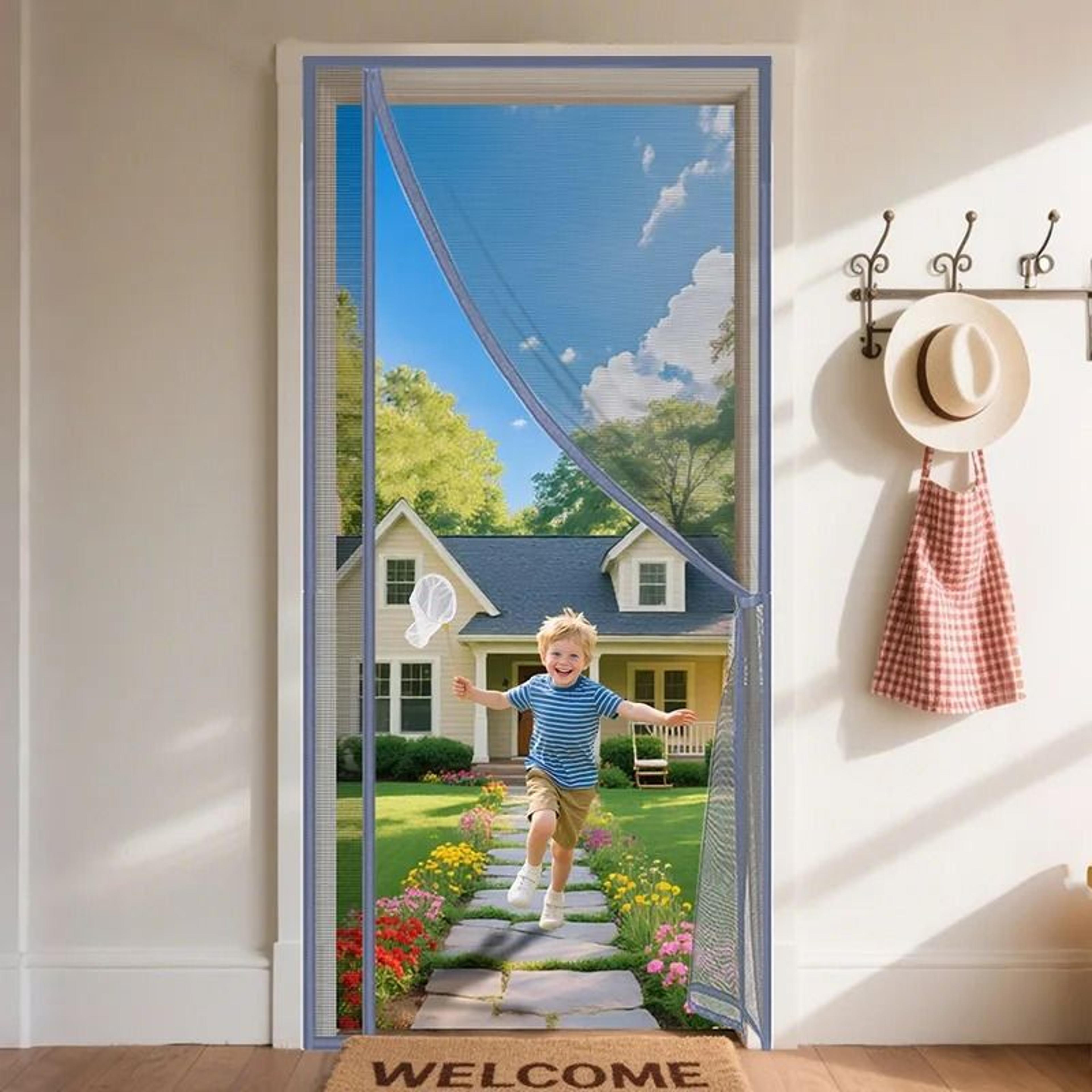 Grey Side Open Magnetic Door Screen Net 1