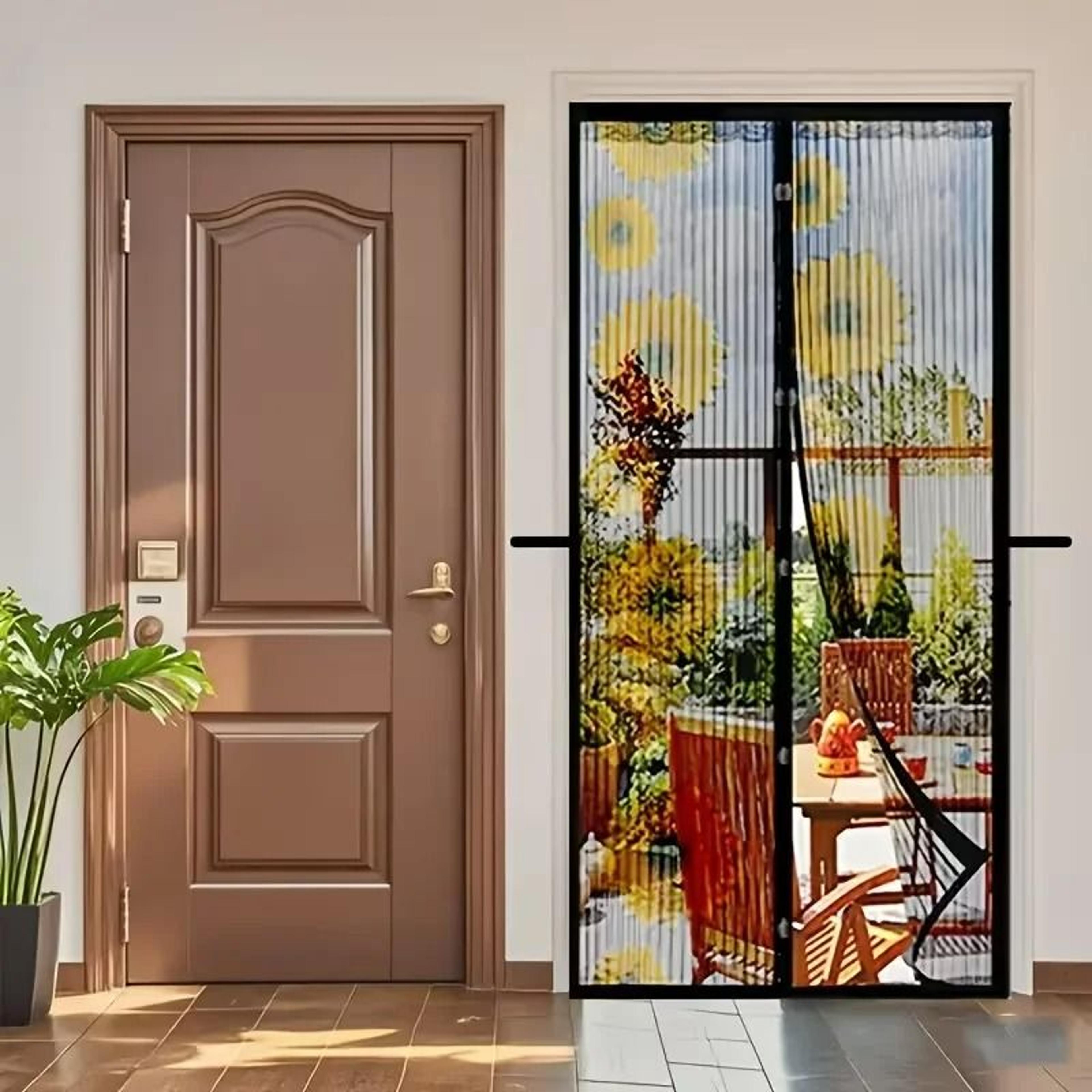 Sunflower Printed Automatic Closing Magnetic Screen Door 2