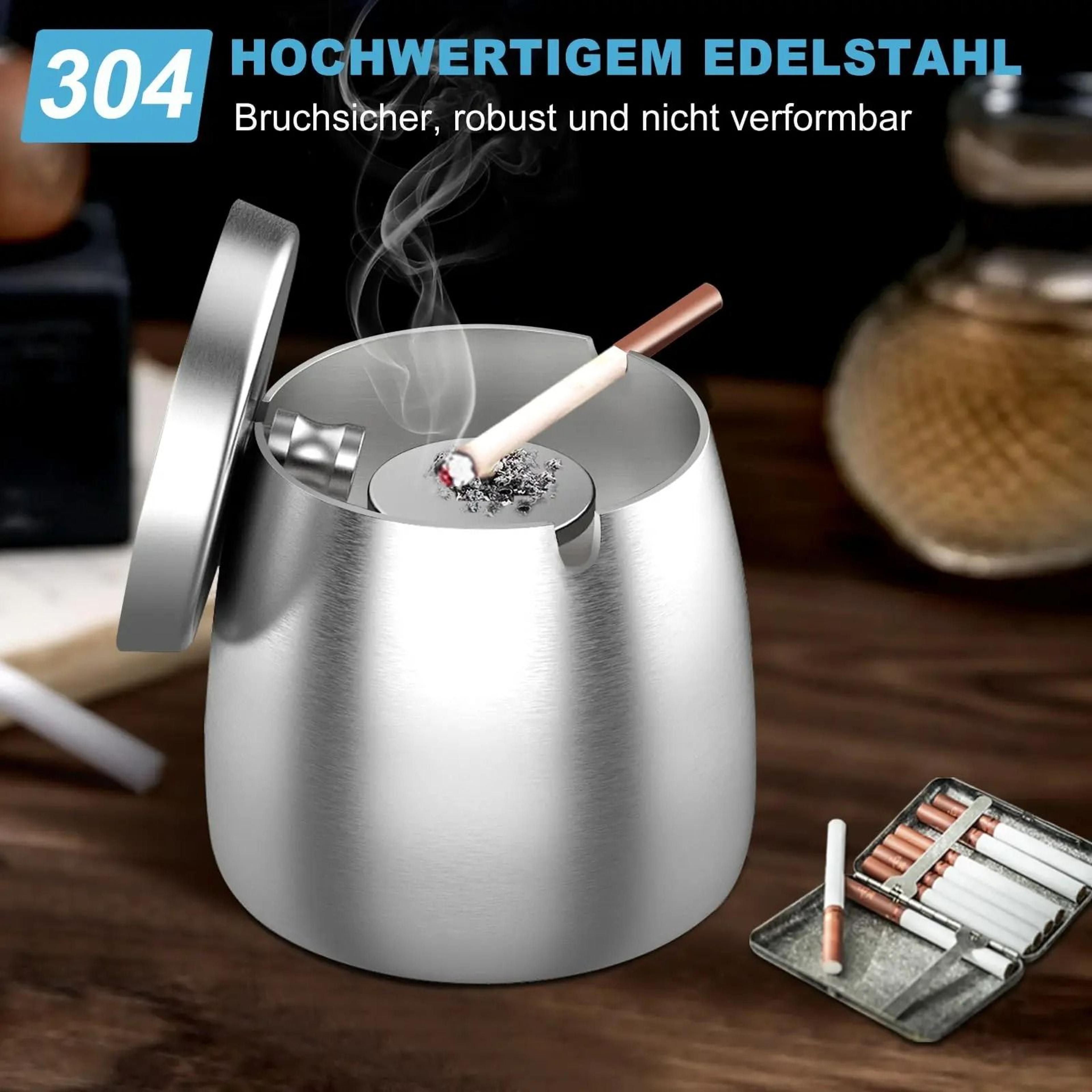 Stainless Steel Windproof Ashtray With Lid 1