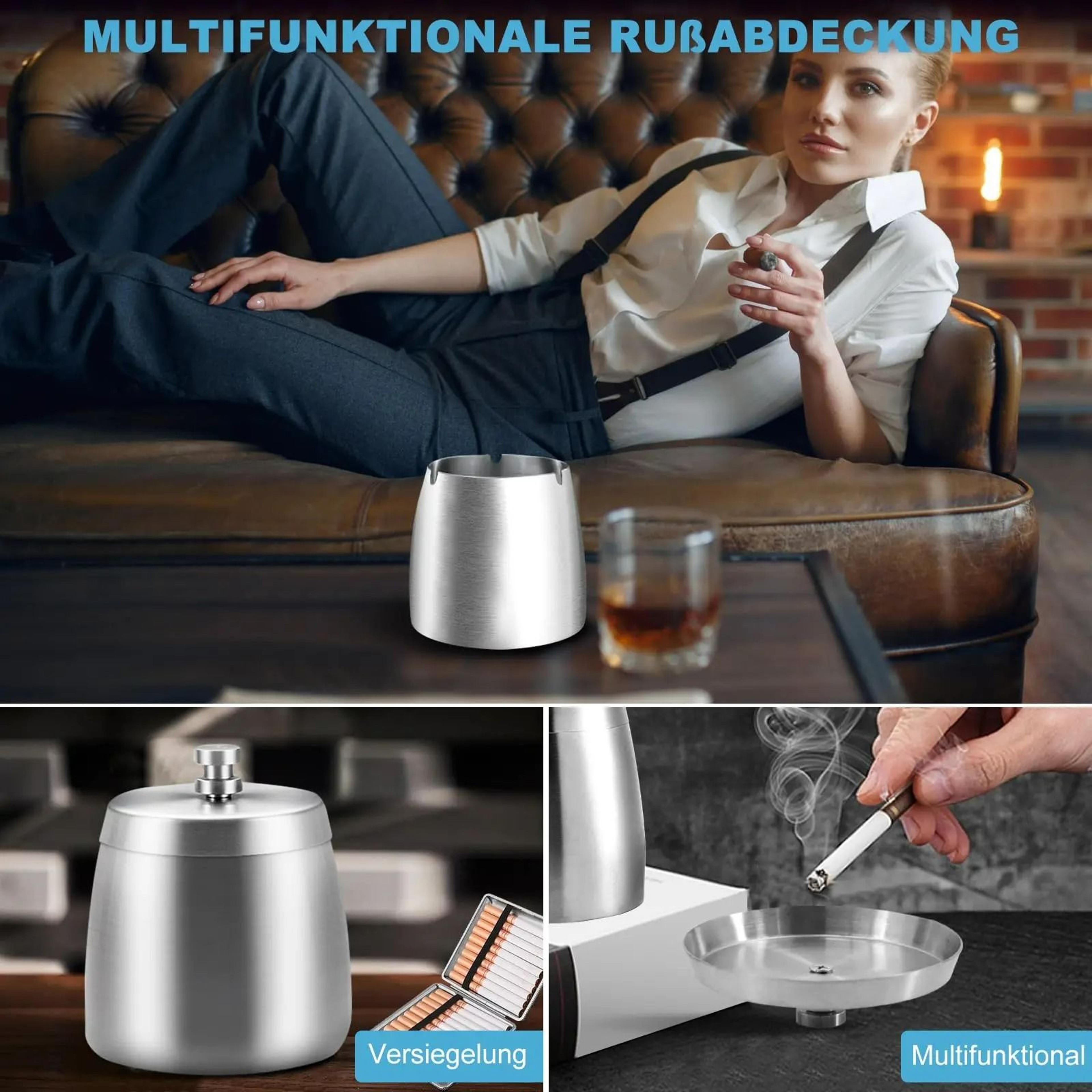 Stainless Steel Windproof Ashtray With Lid 5