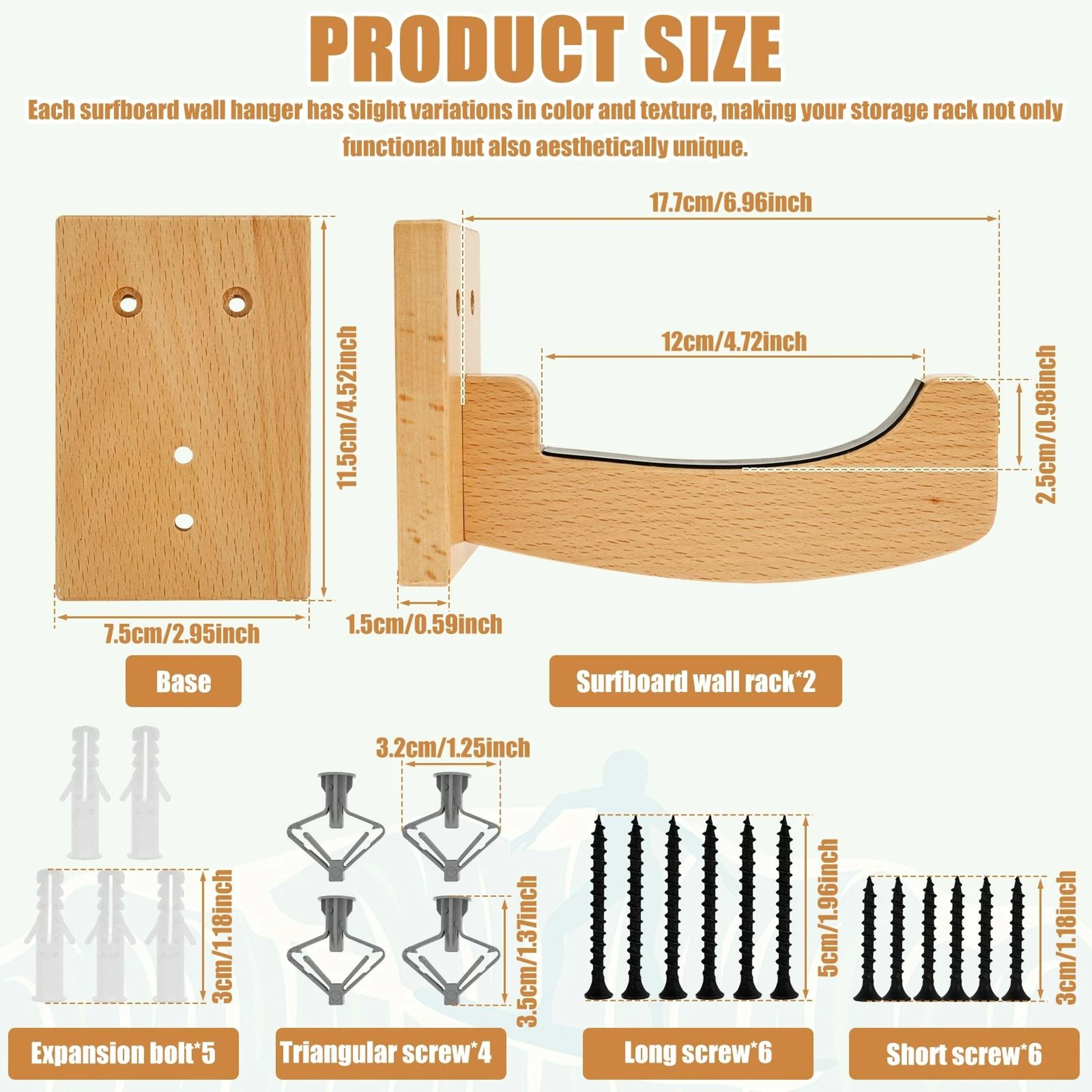 WallMounted Wooden Surfboard  Board Display Rack 5