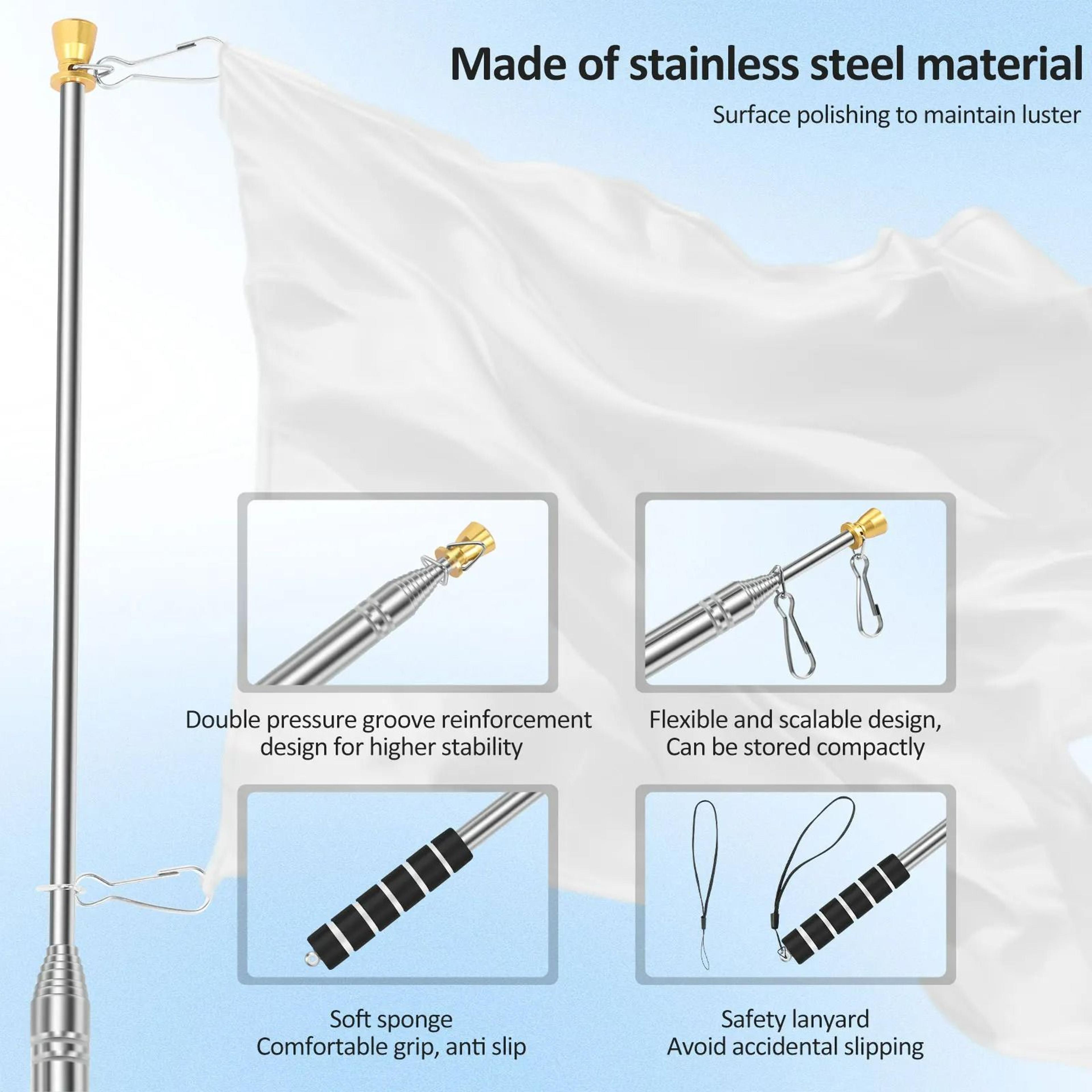 2Piece Telescopic Stainless Steel Handheld Flagpole  Pointer Set 3