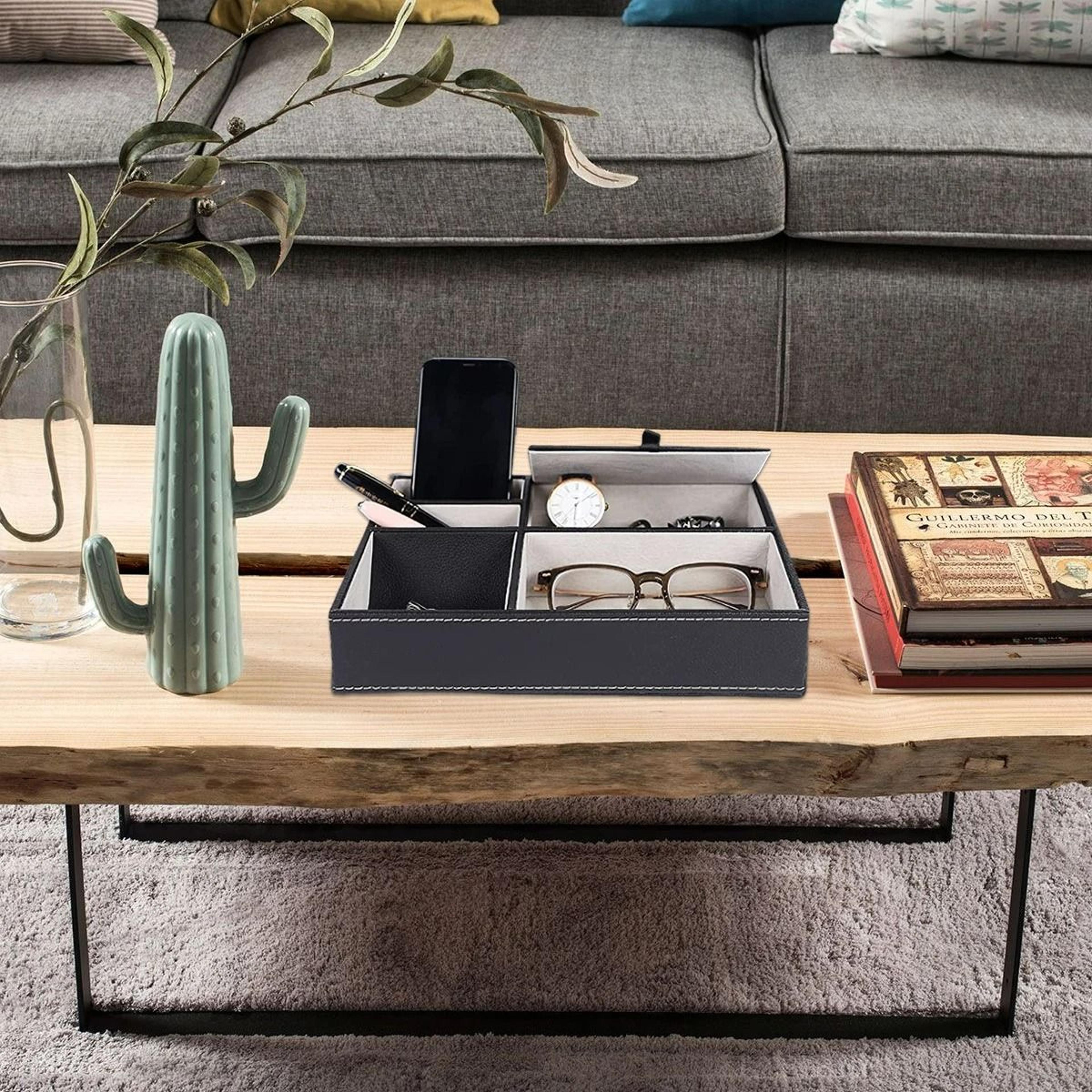 Faux Leather 5Compartment Mens Valet Tray  Nightstand Organizer 2