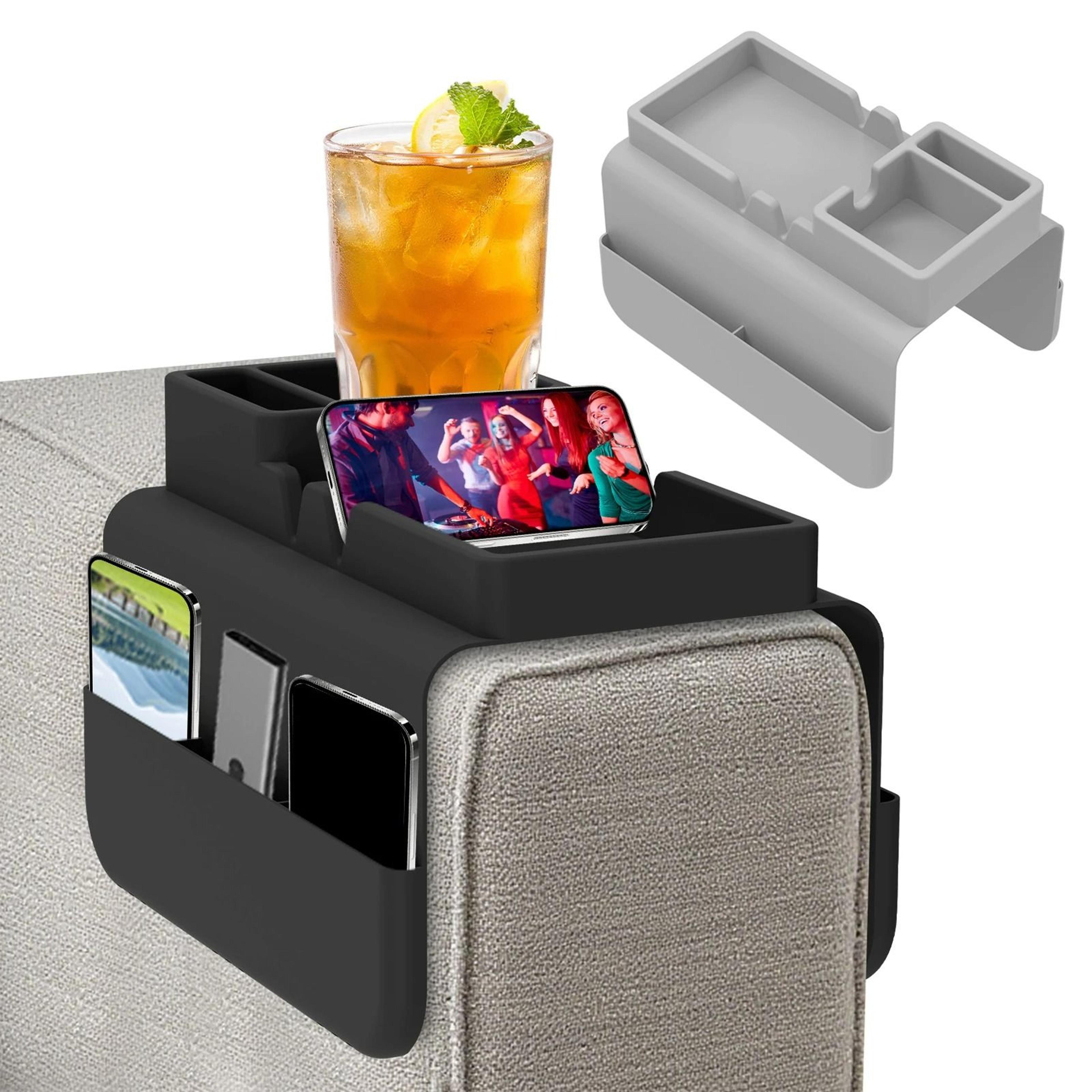 Silicone Sofa Armrest Cup Holder Tray With Side Storage Pocket 0
