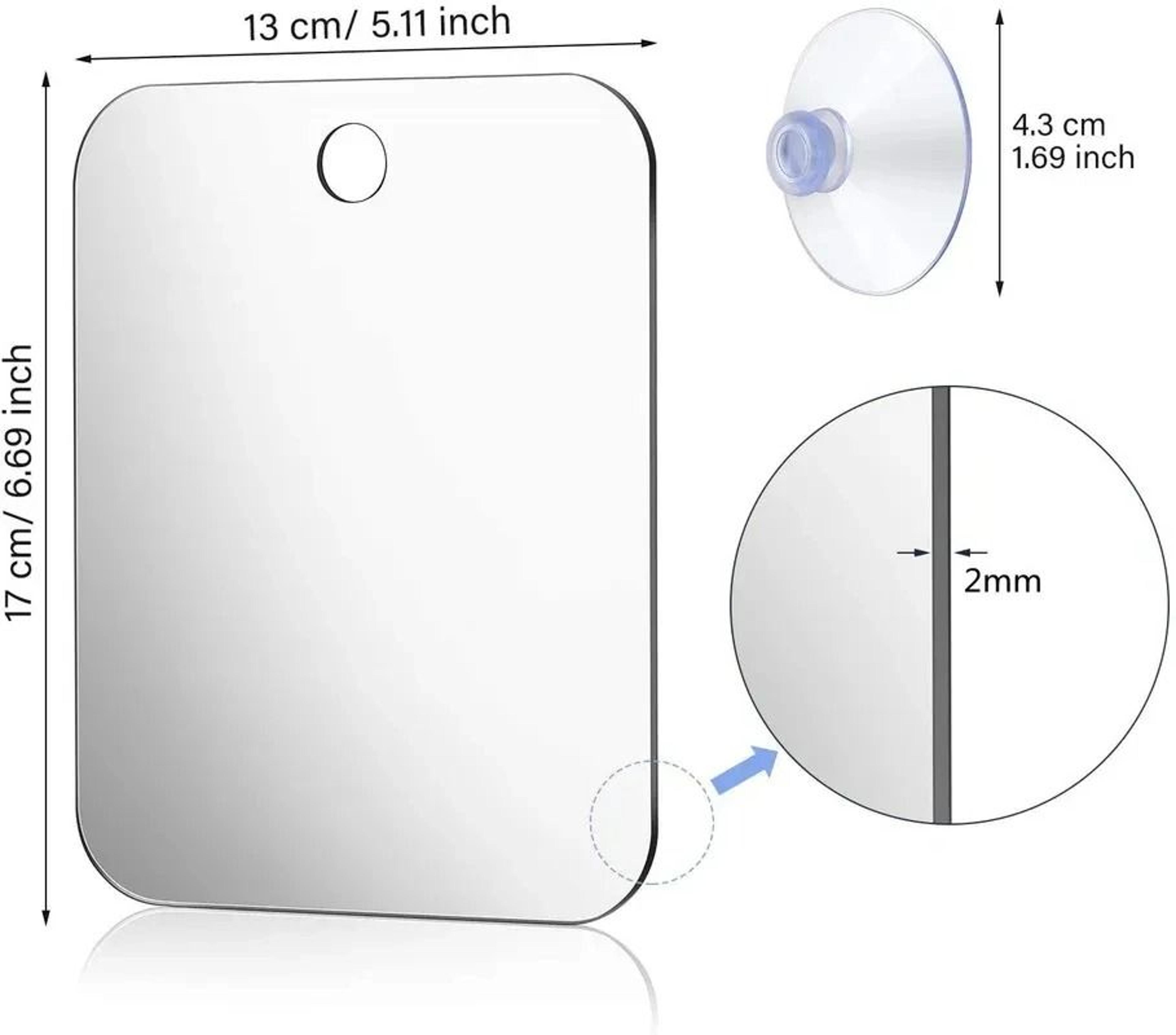 Acrylic Fogless Shower Mirror With Wall Suction Cup 2
