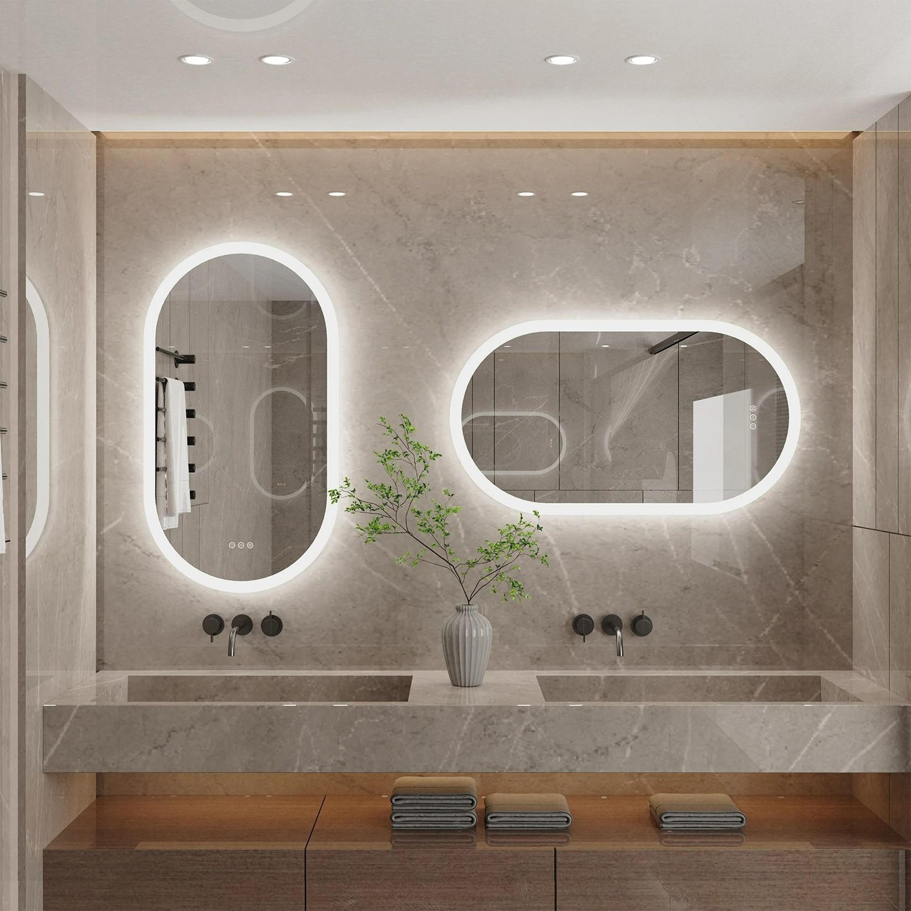 Frameless Oval Backlit LED Bathroom Vanity Mirror With Defogger 1