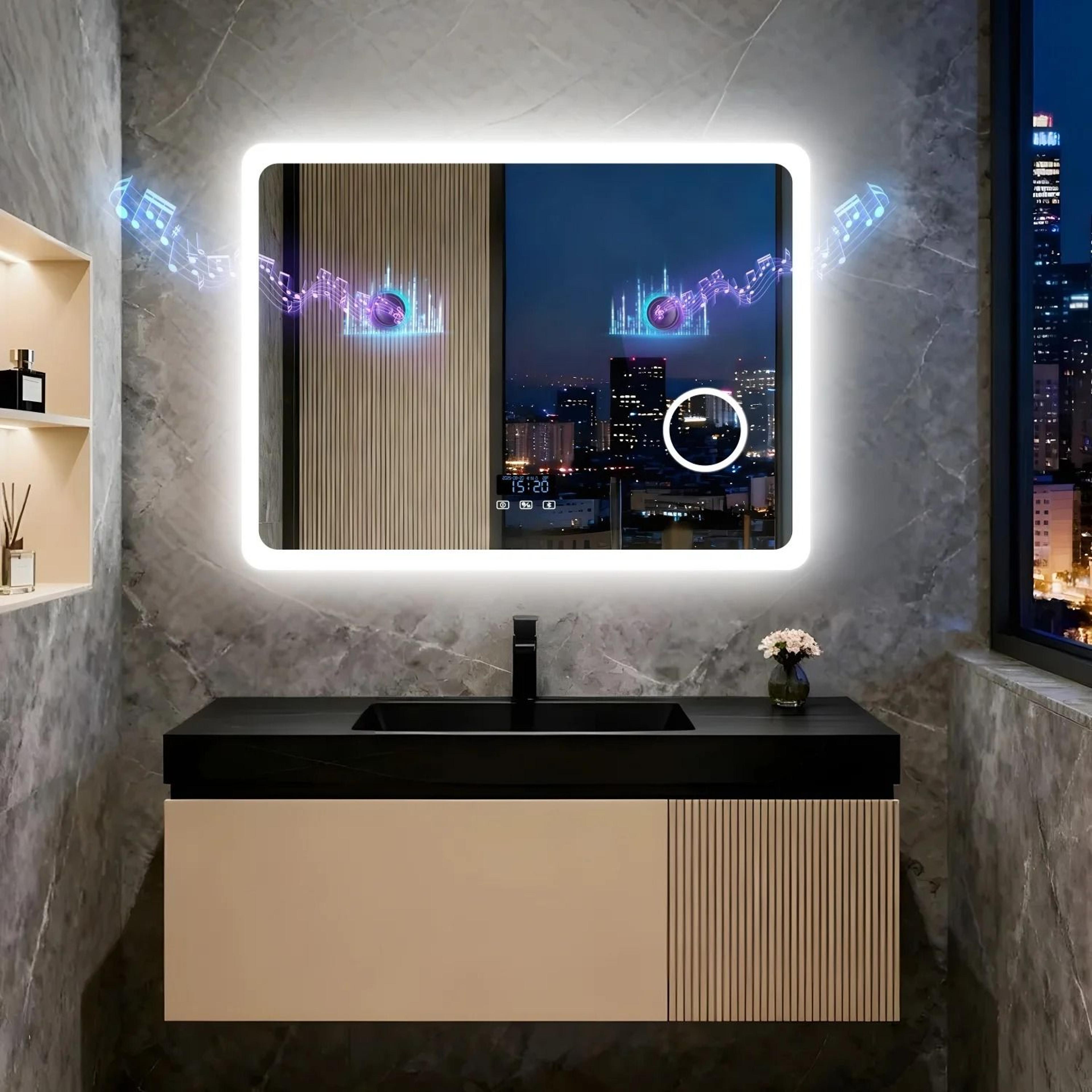 Backlit LED Bathroom Mirror With Integrated 3x Magnifier Bluetooth  Screen Display 3