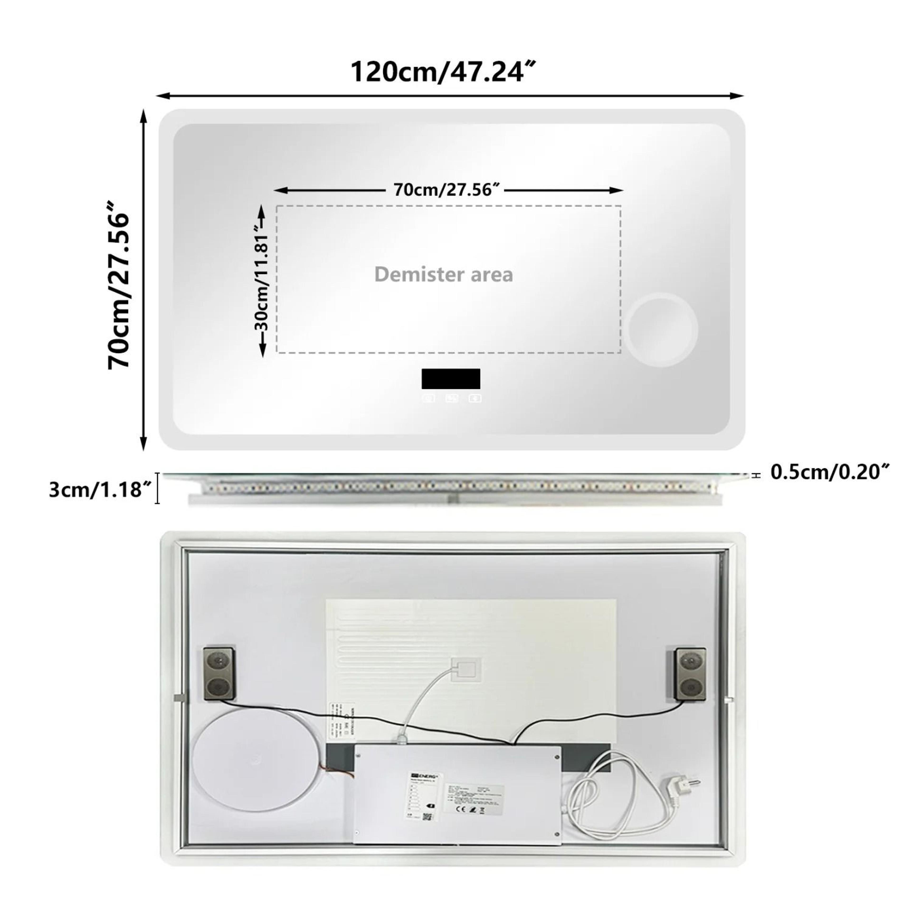 Backlit LED Bathroom Mirror With Integrated 3x Magnifier Bluetooth  Screen Display 6