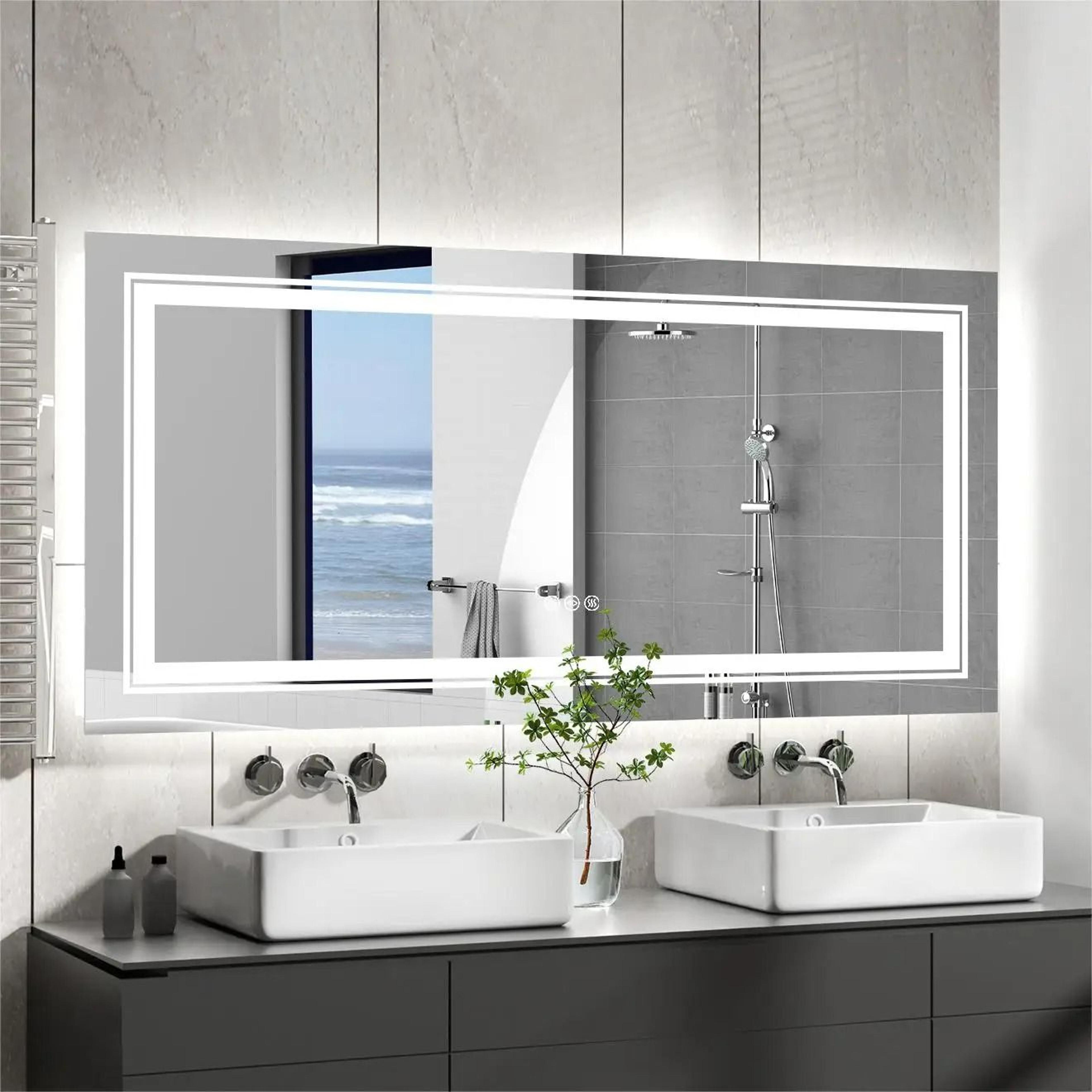 JumboLarge Dual Frontlit  Backlit LED Vanity Mirror With Defogger 2