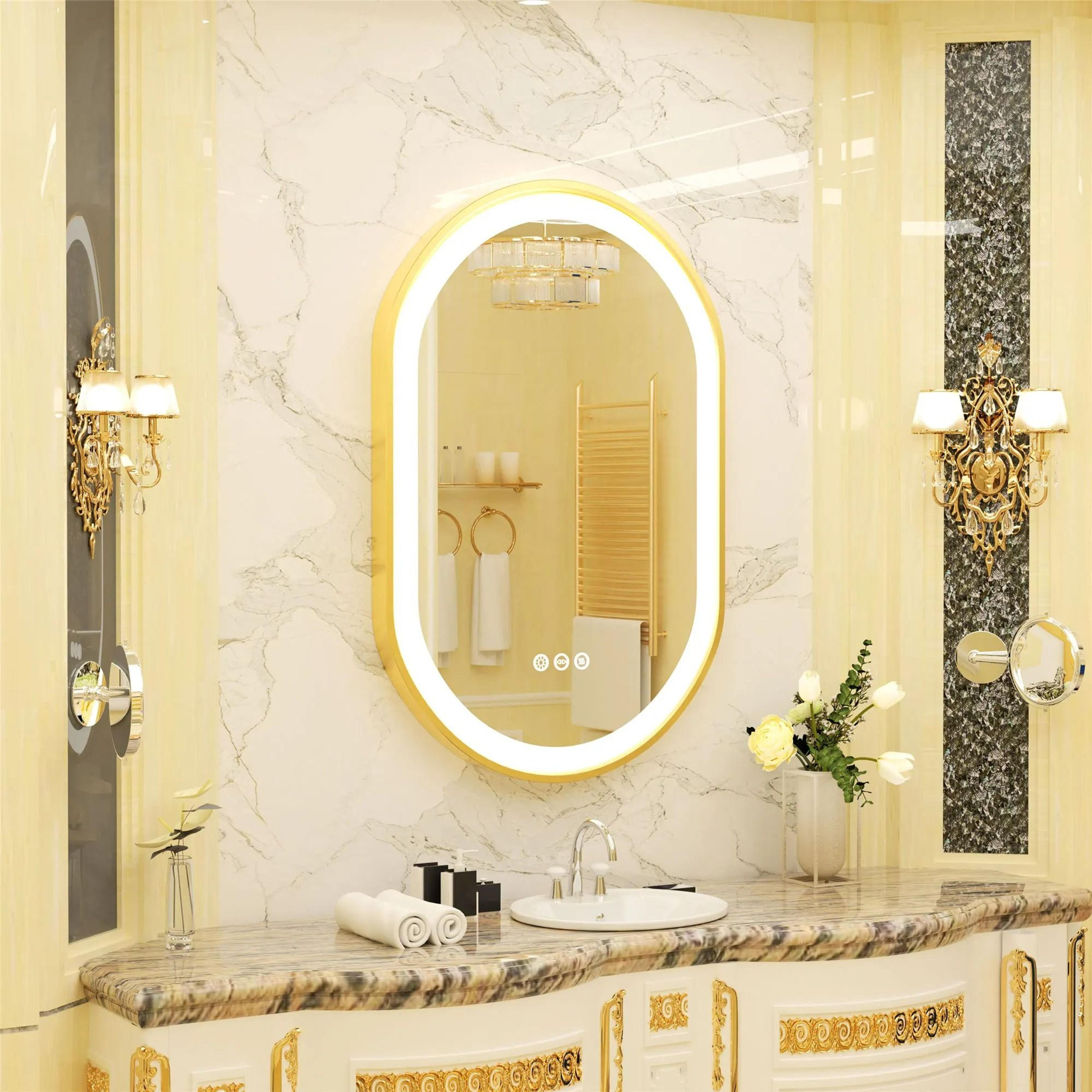 Large Framed Oval LED Bathroom Vanity Mirror With Stepless Dimming  Defogger 9