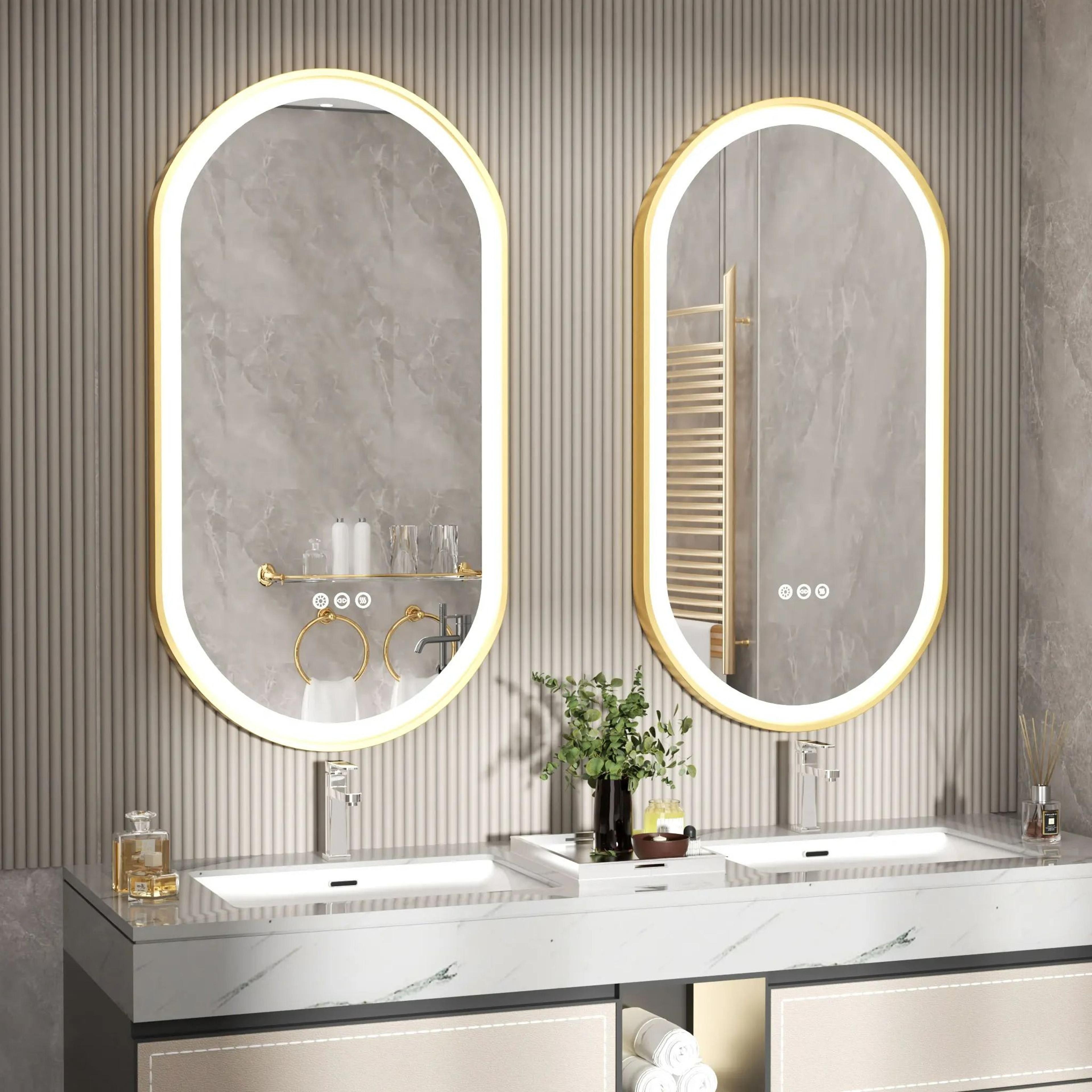 Large Framed Oval LED Bathroom Vanity Mirror With Stepless Dimming  Defogger 2