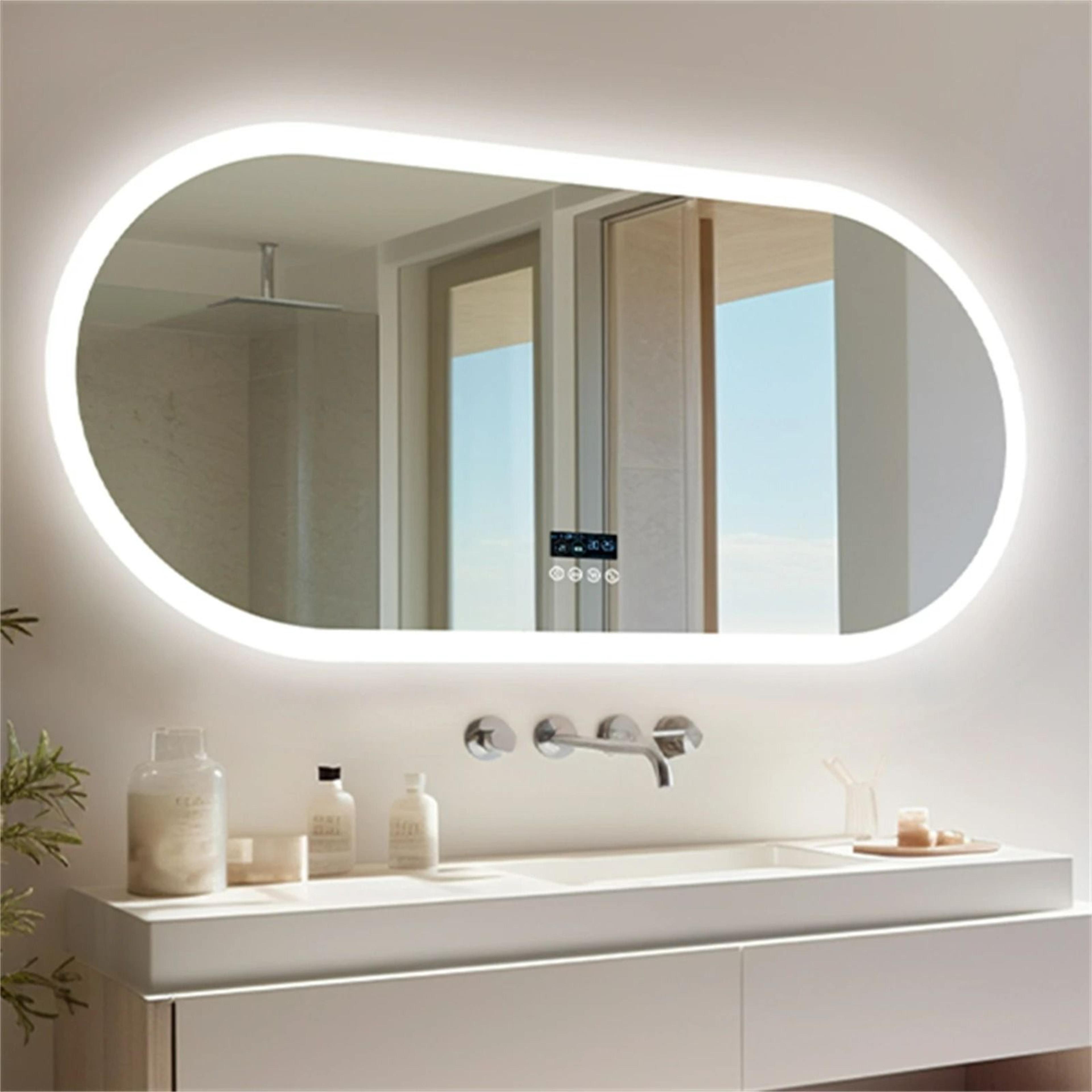 Large Oval Dual Front  Backlit Smart LED Mirror With Bluetooth  Digital Display 2