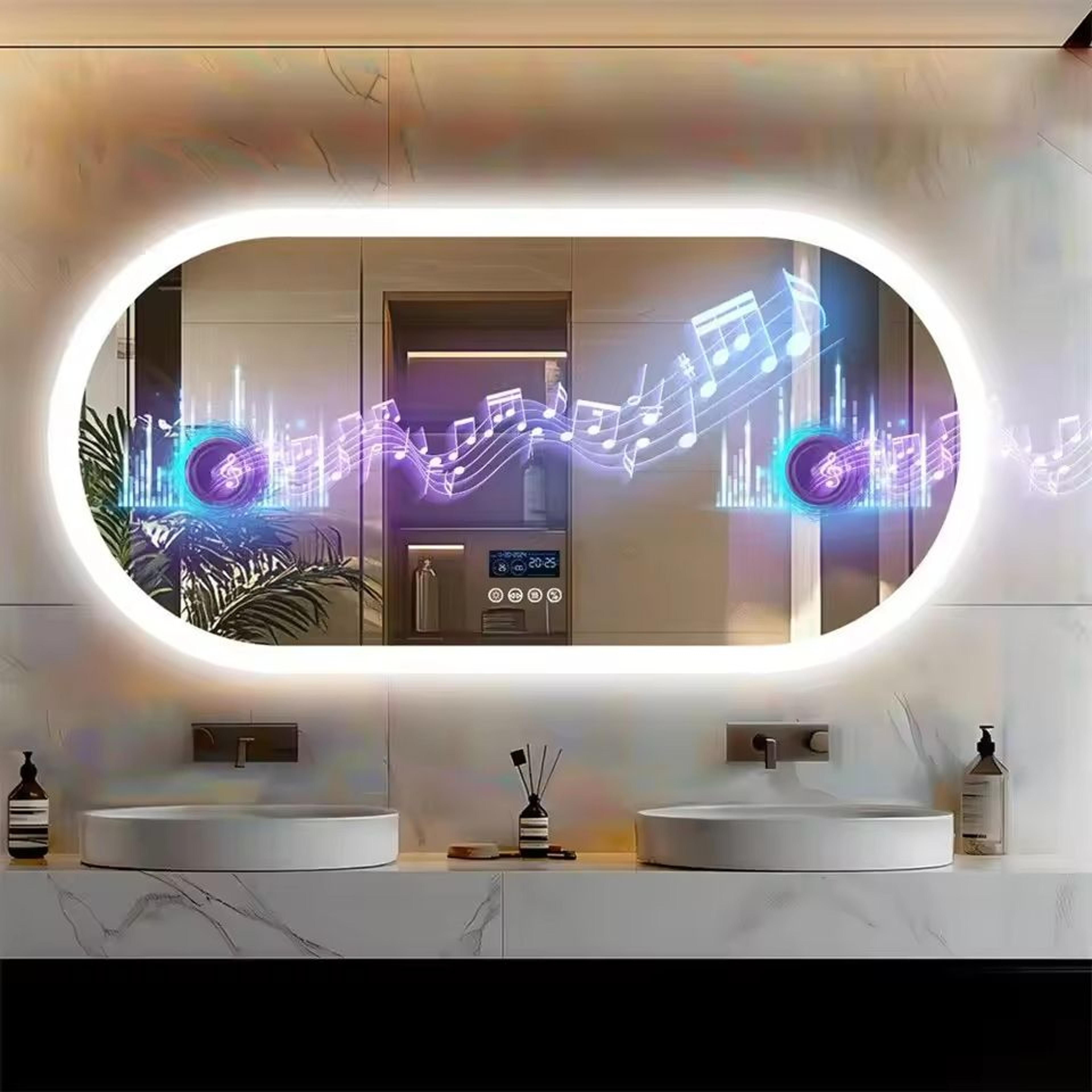 Large Oval Dual Front  Backlit Smart LED Mirror With Bluetooth  Digital Display 0