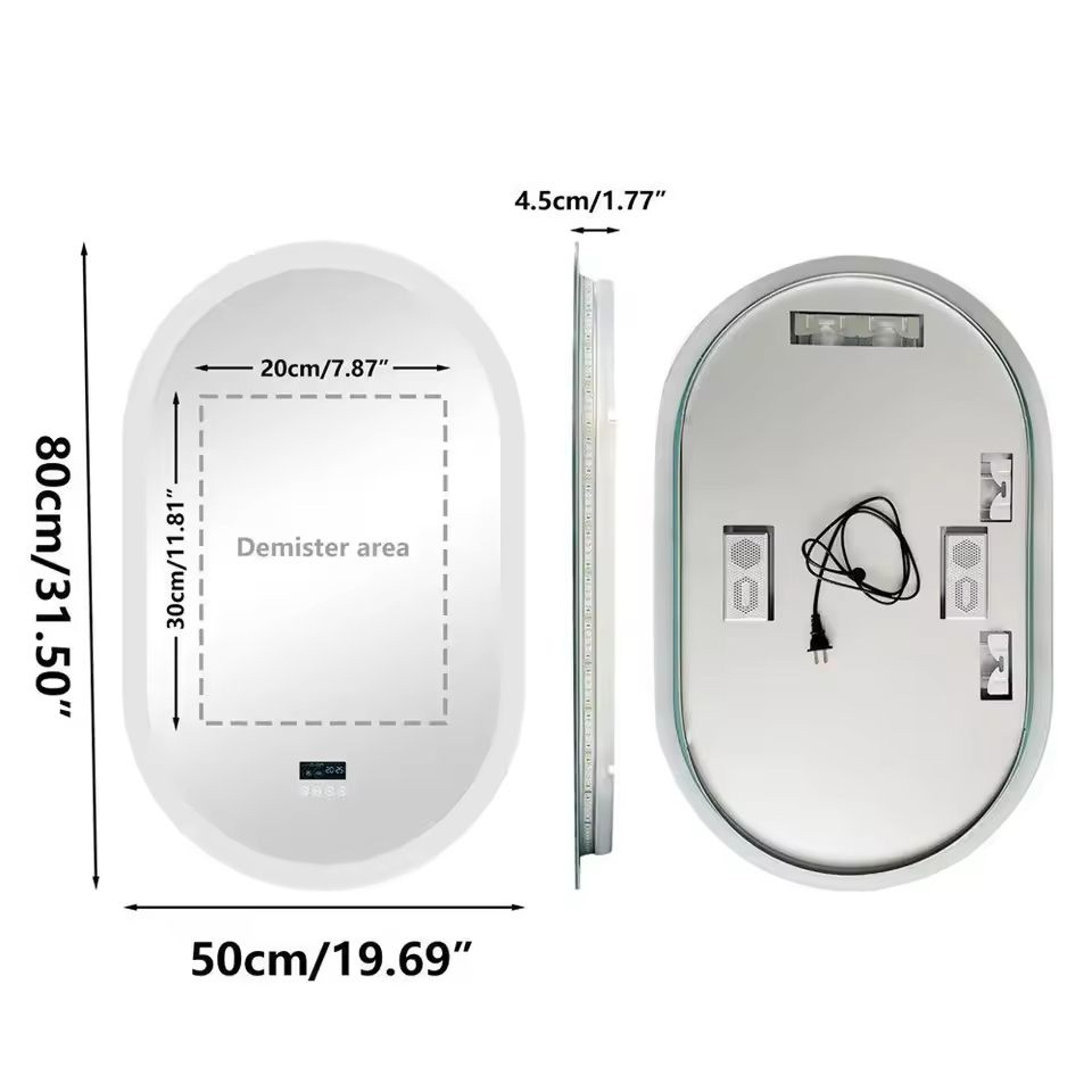 Large Oval Dual Front  Backlit Smart LED Mirror With Bluetooth  Digital Display 7