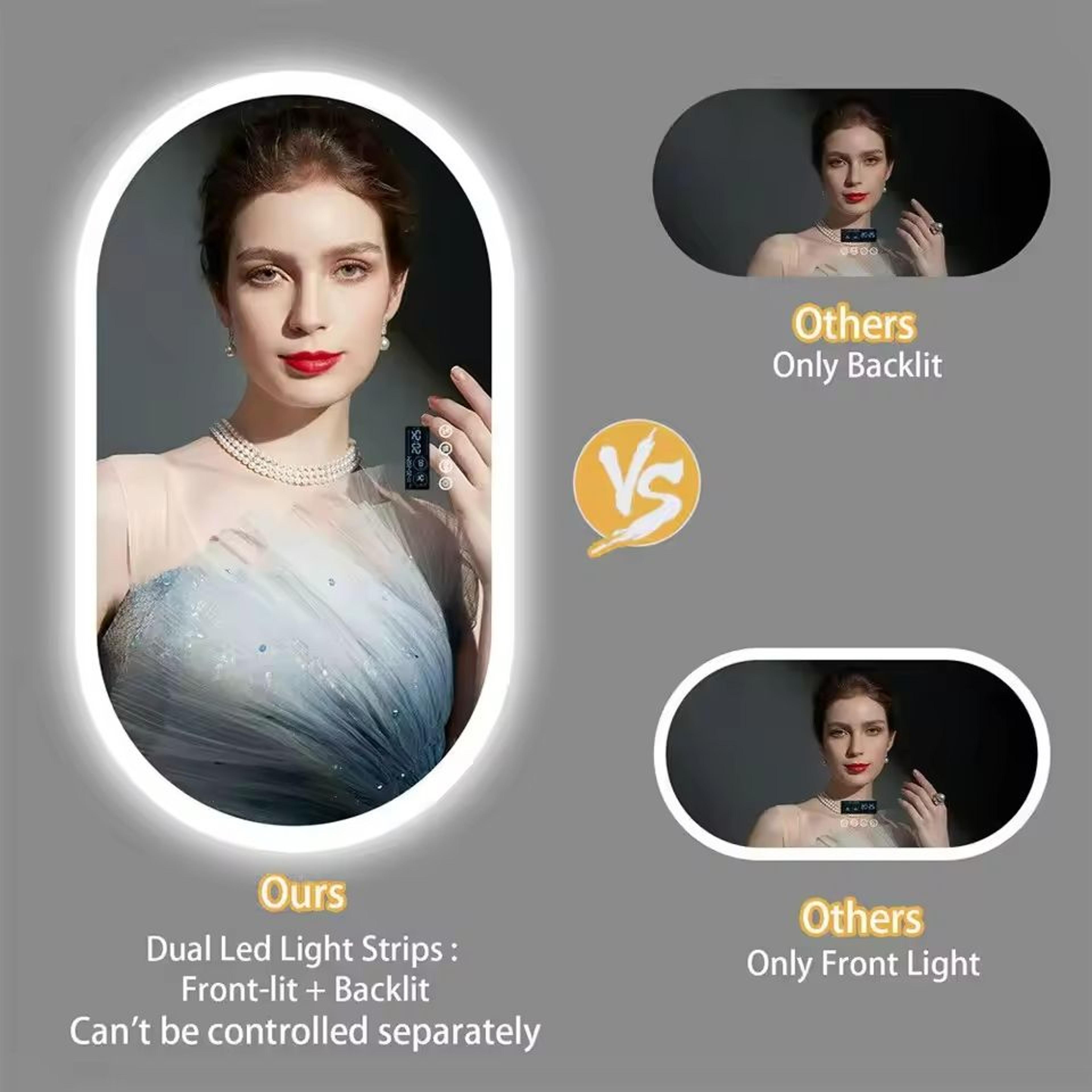 Large Oval Dual Front  Backlit Smart LED Mirror With Bluetooth  Digital Display 3