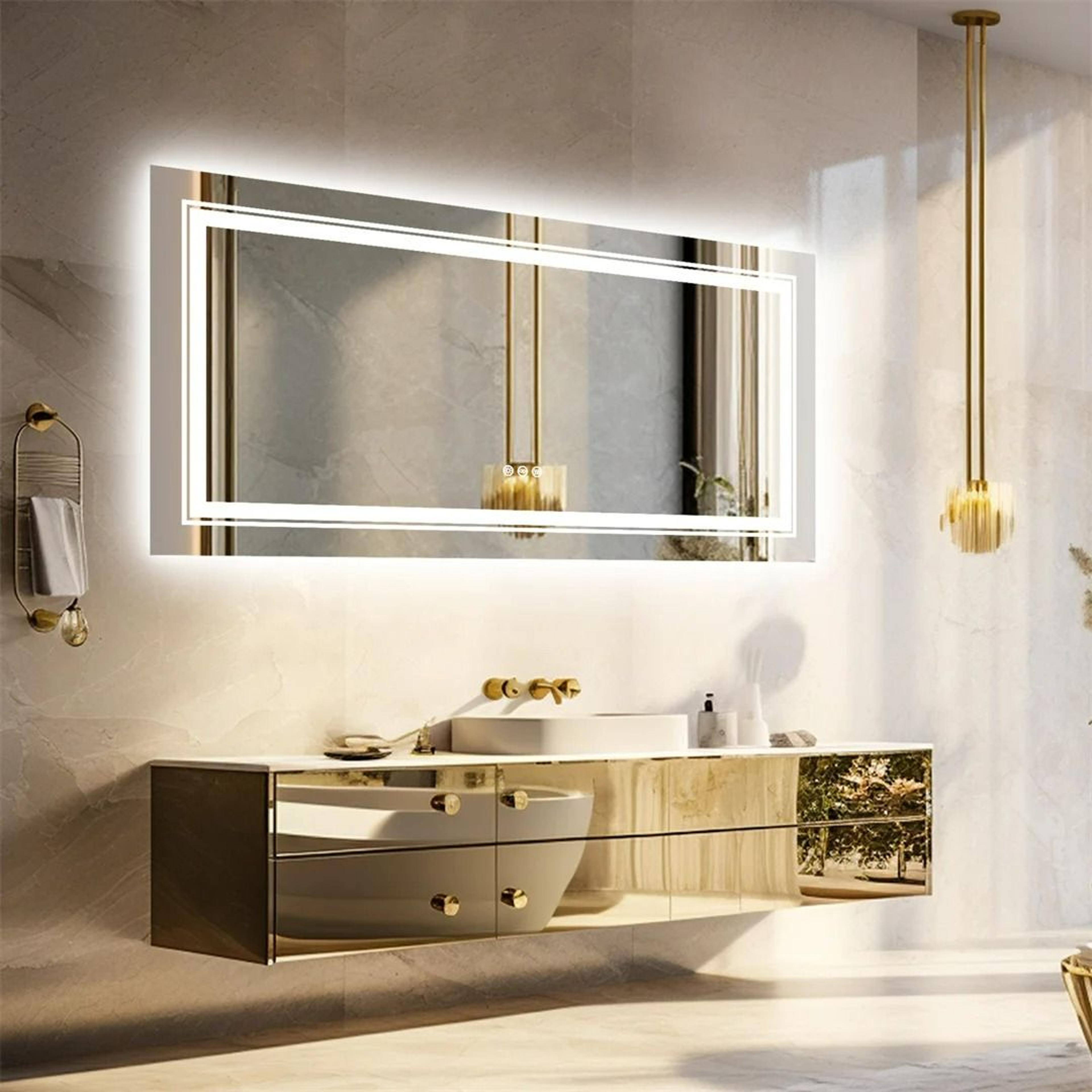 Large Dimmable Illuminated Vanity Mirror With TriColor LED Lighting 1