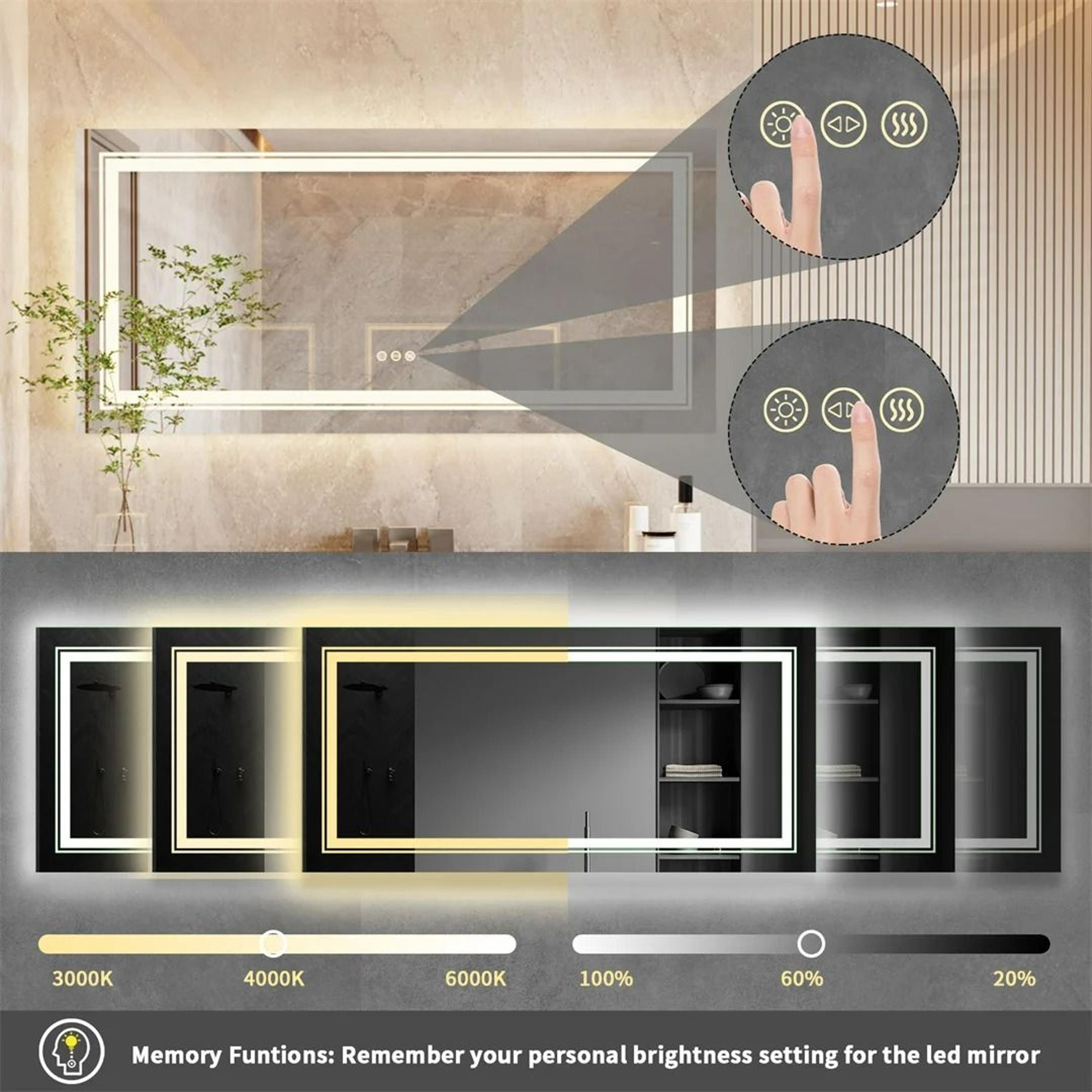 Large Dimmable Illuminated Vanity Mirror With TriColor LED Lighting 5