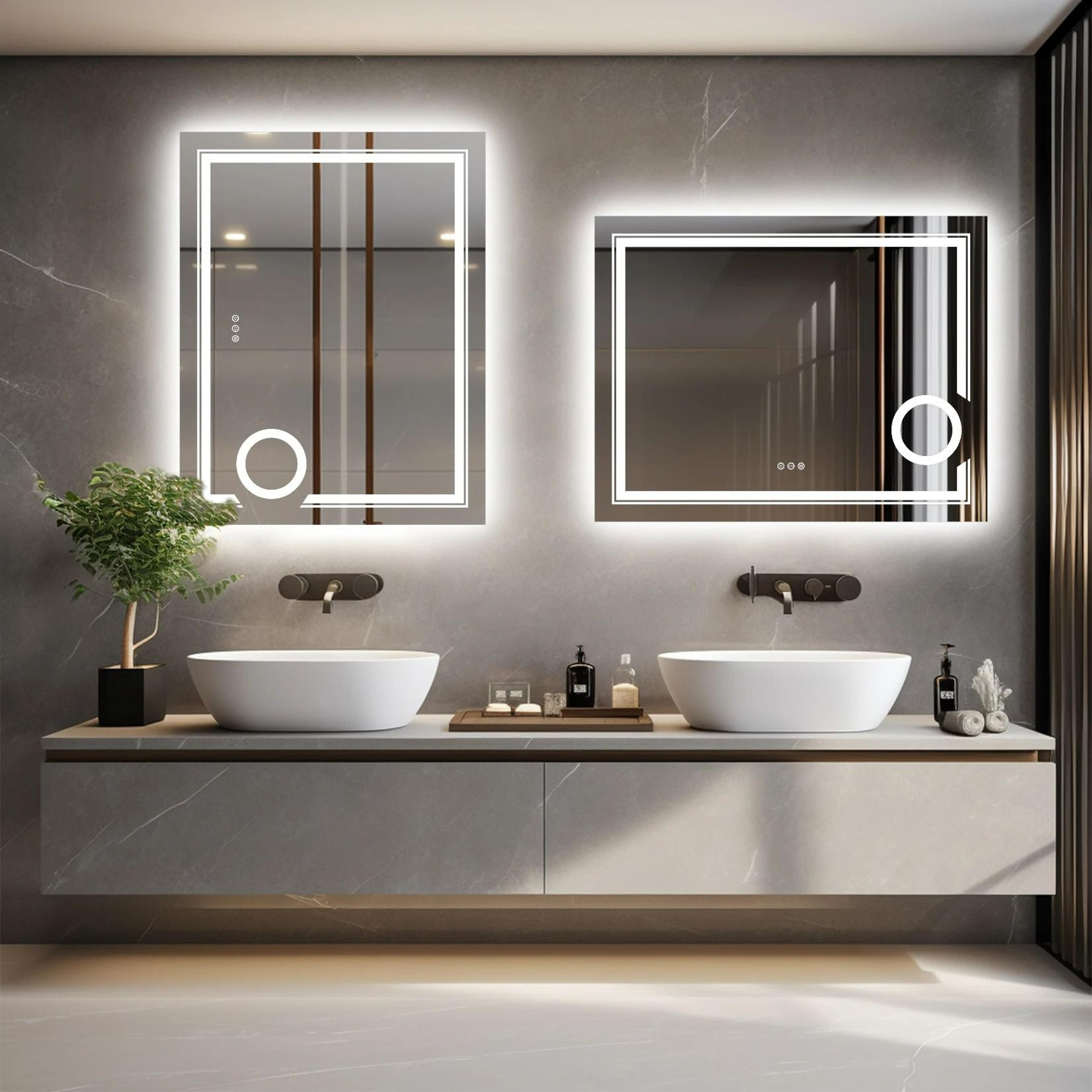 Smart WallMounted Dual Frontlit  Backlit LED Bathroom Mirror With Integrated 3x Magnifier 3