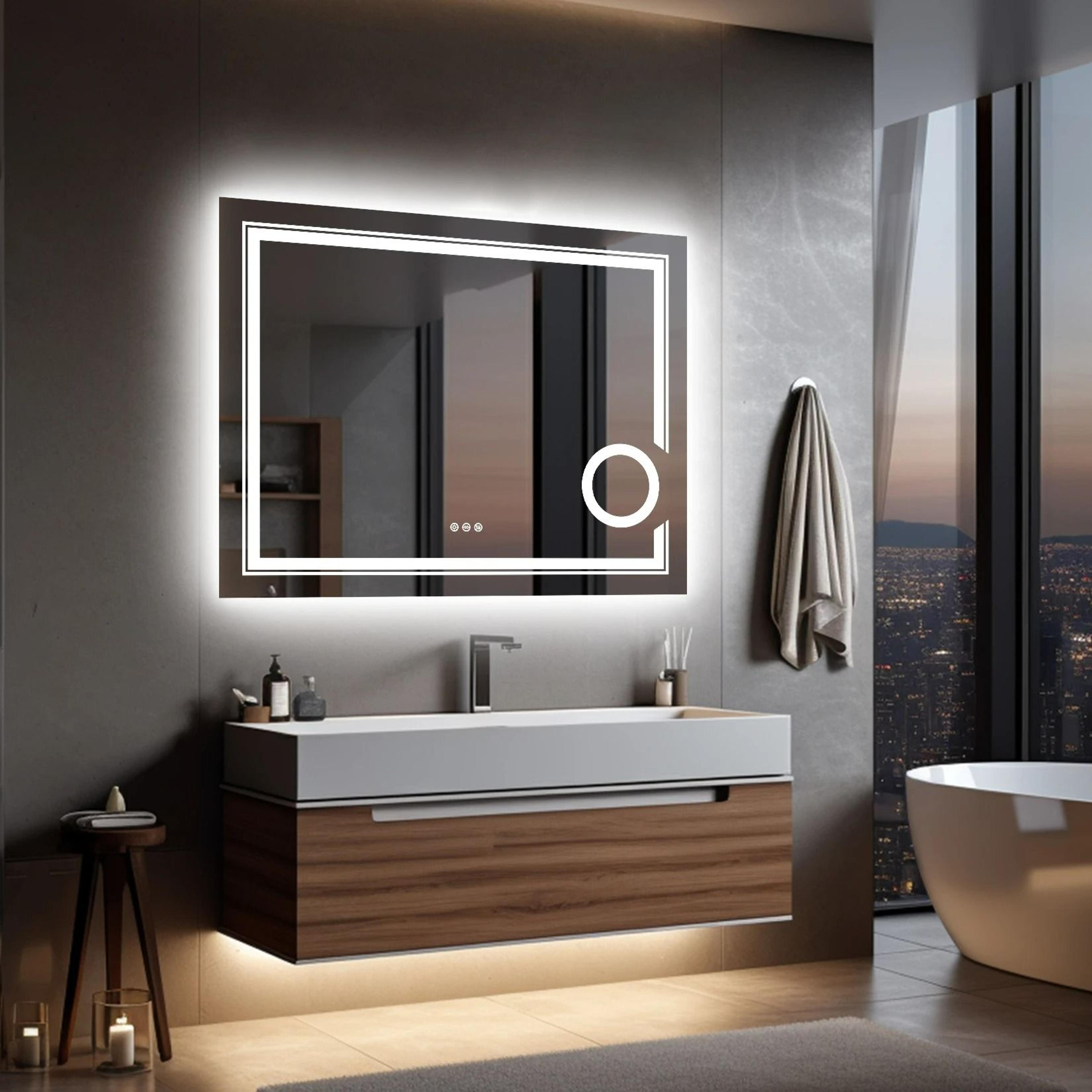 Smart WallMounted Dual Frontlit  Backlit LED Bathroom Mirror With Integrated 3x Magnifier 7