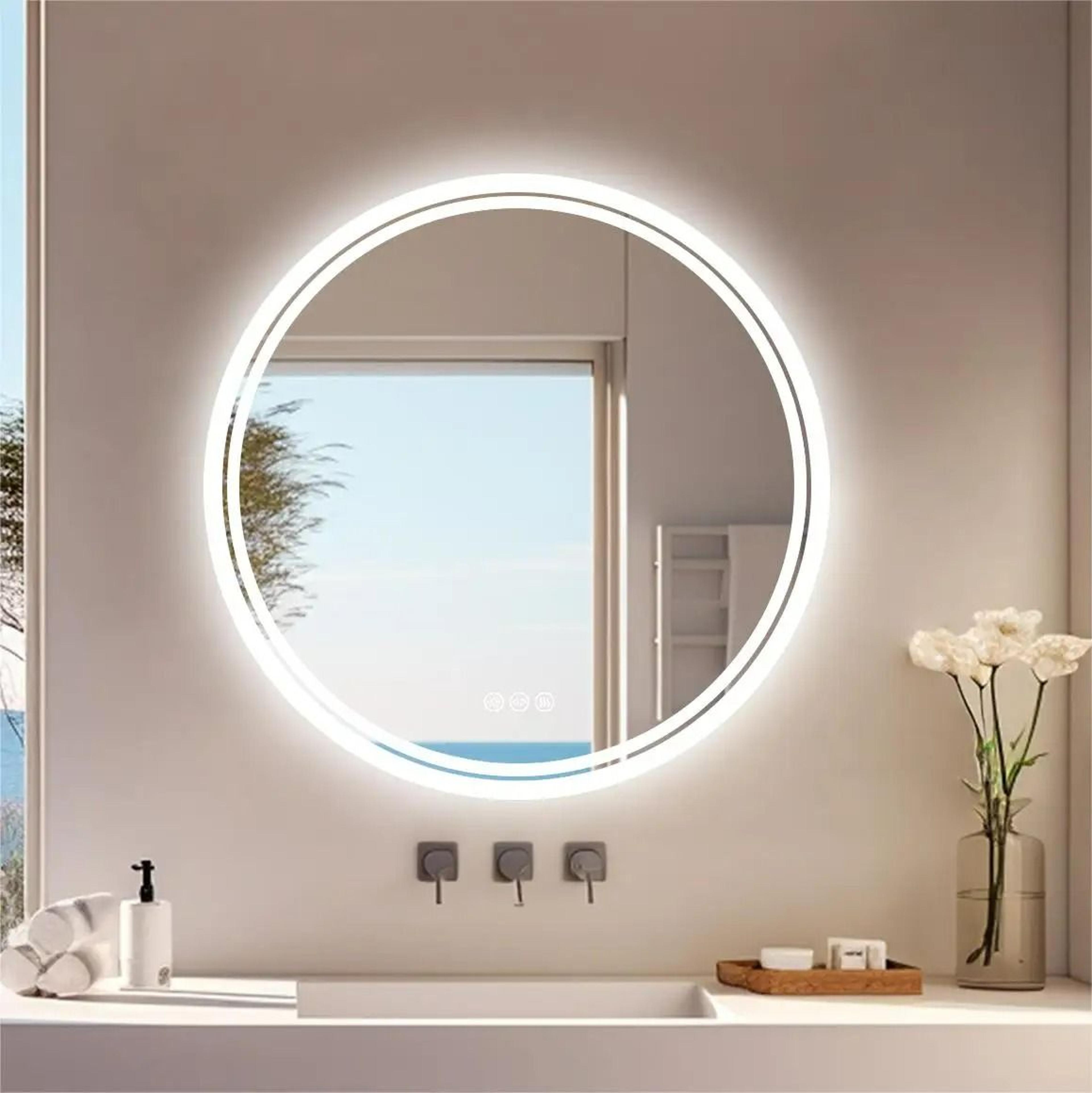 Large Round Smart LED Bathroom Vanity Mirror With Defogger 2