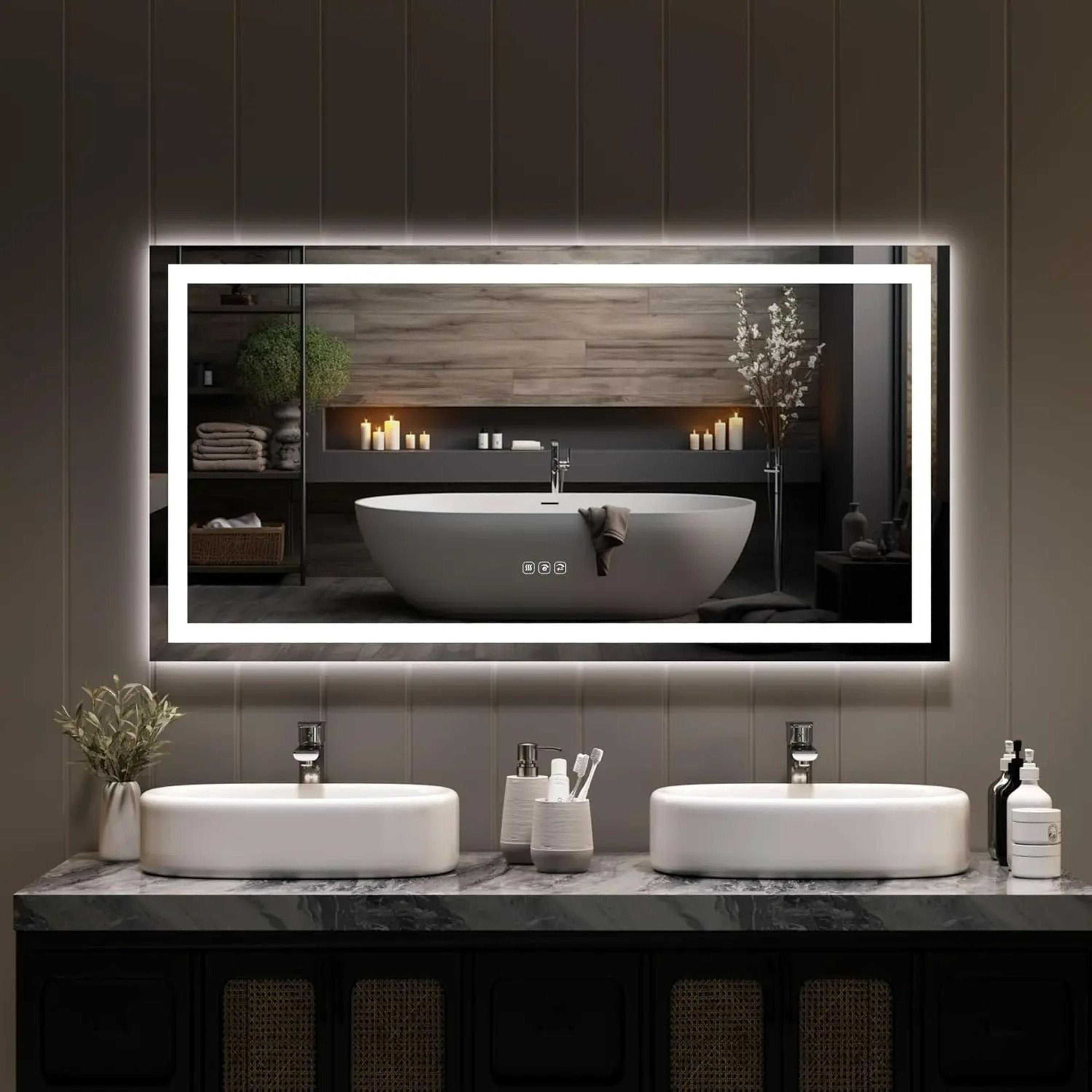 Elite Dual Frontlit  Backlit Shatterproof LED Bathroom Vanity Mirror With Defogger  Memory 6