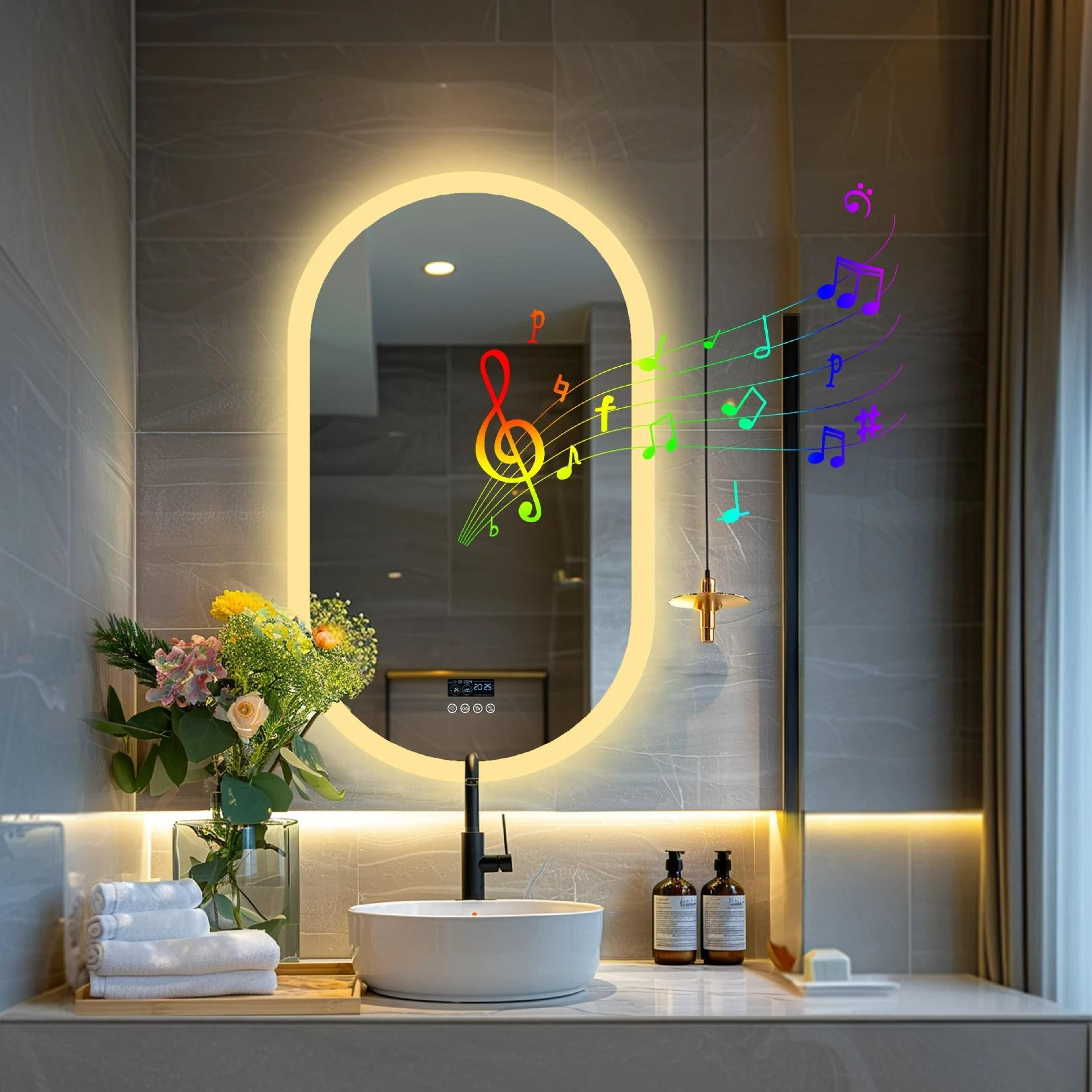 Oval Smart LED Bathroom Vanity Mirror With Bluetooth Speaker  Defogger 6