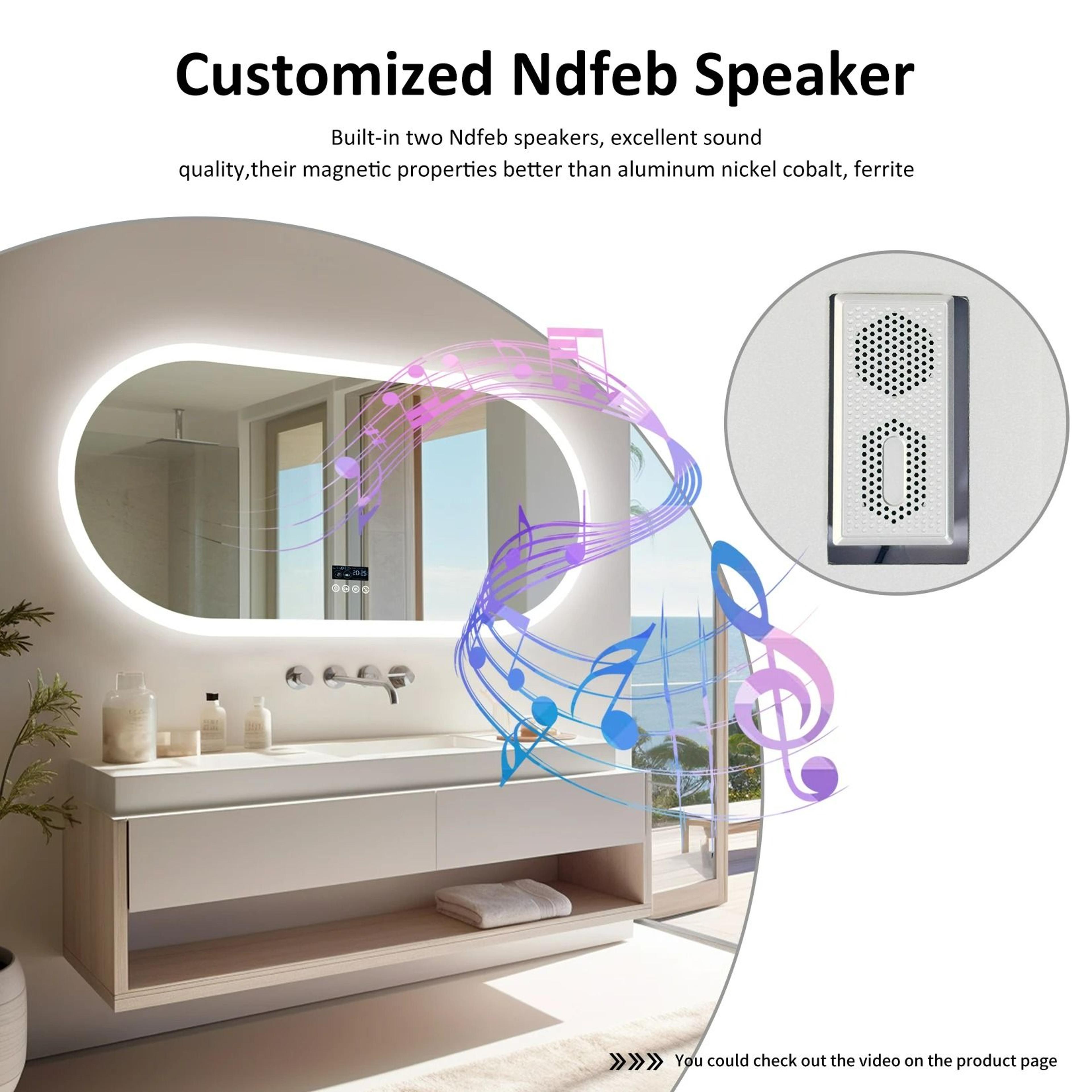 Oval Smart LED Bathroom Vanity Mirror With Bluetooth Speaker  Defogger 2