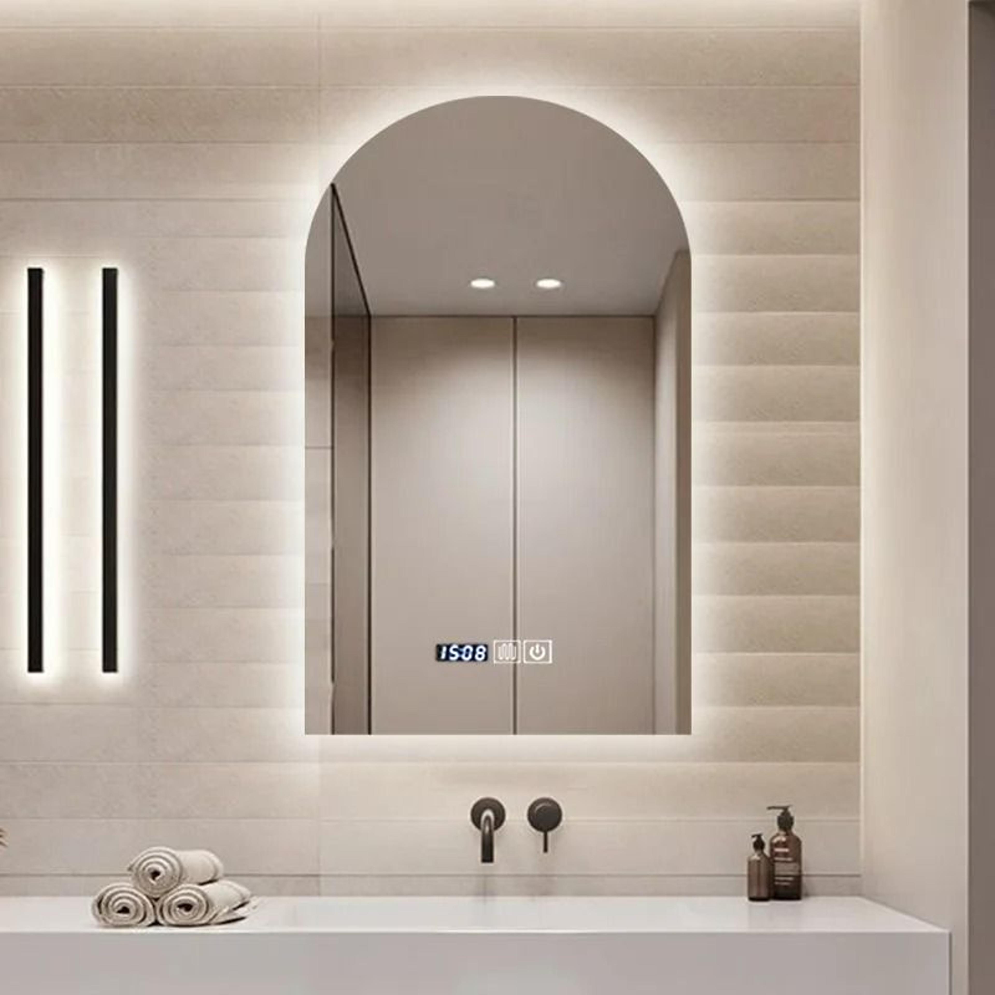 Arch UShaped Smart LED Bathroom Vanity Mirror With Ambient Backlighting 2
