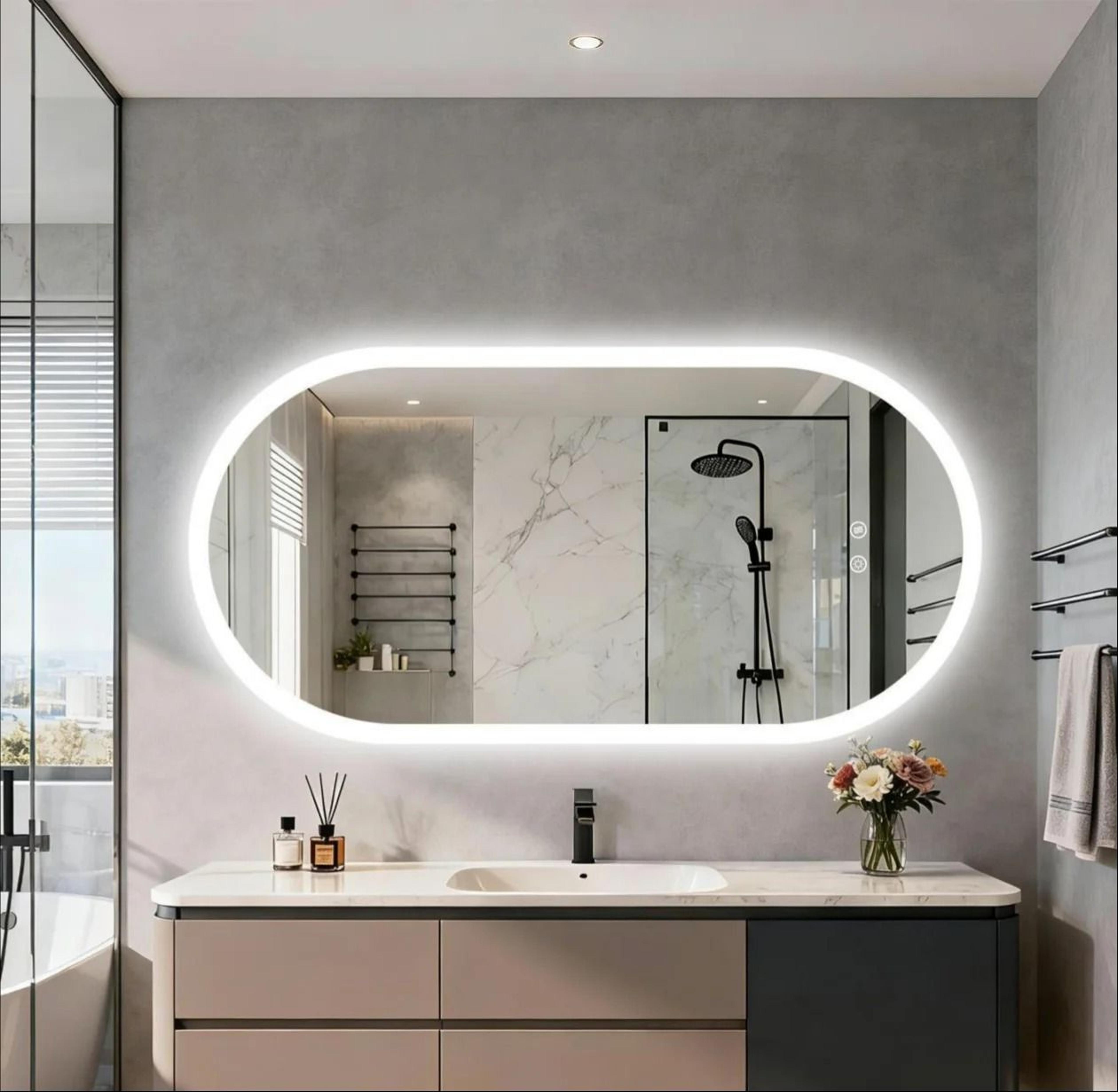 Long Oval Backlit Smart LED Bathroom Vanity Mirror With Defogger  Memory 0