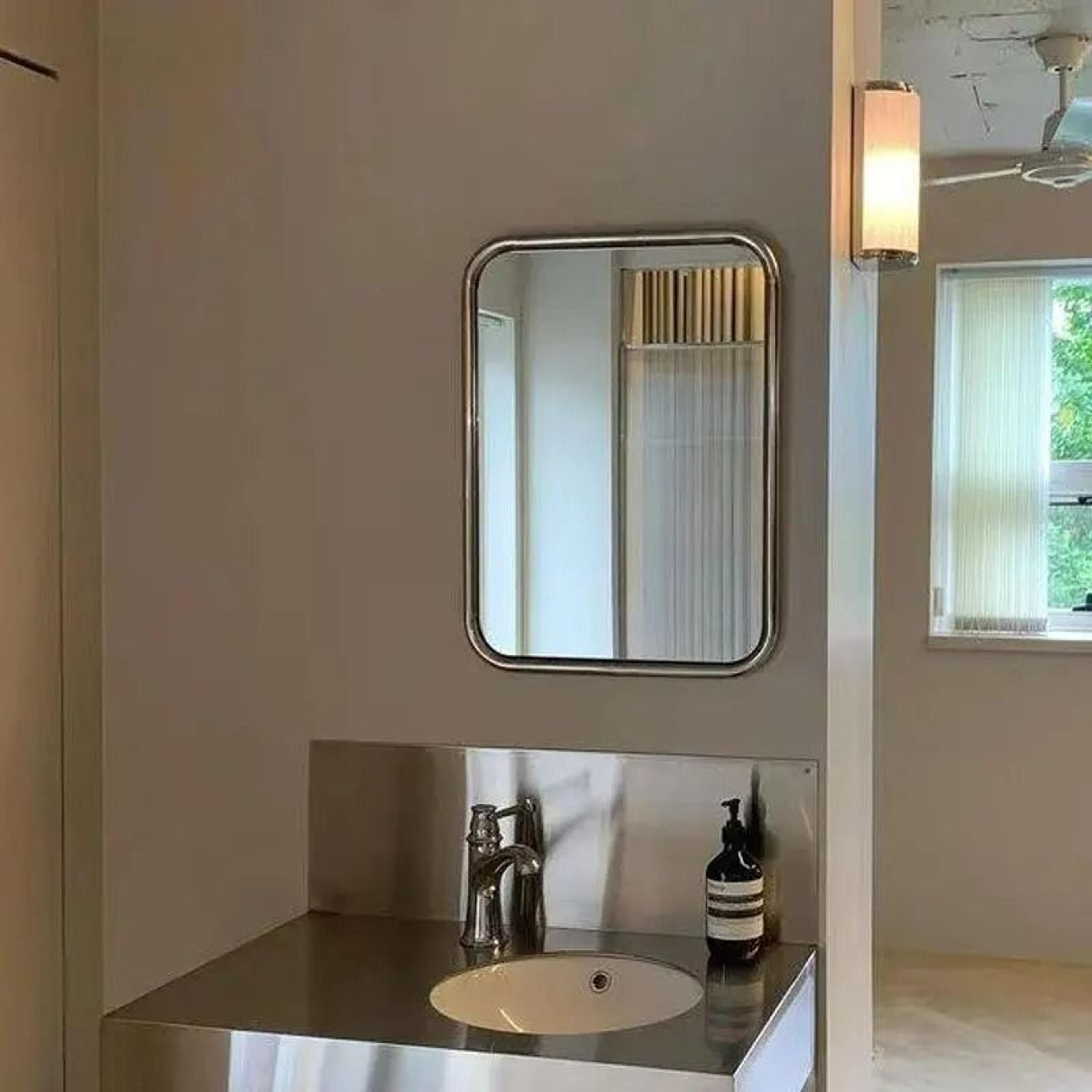 modern stainless steel dual-use wall & desktop vanity mirror