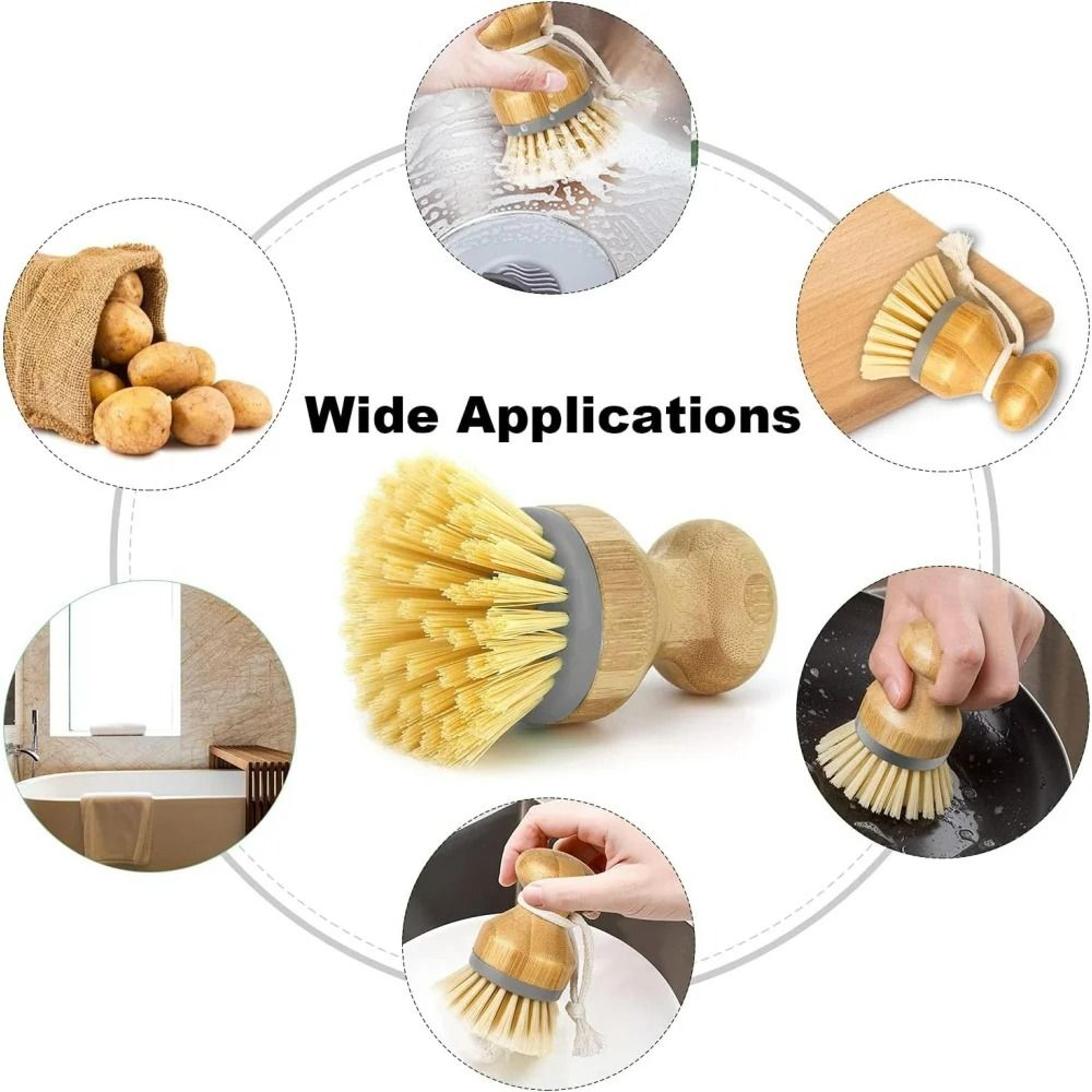Natural Bamboo Kitchen  Dish Scrubbing Brushes  Pack Of 2  5