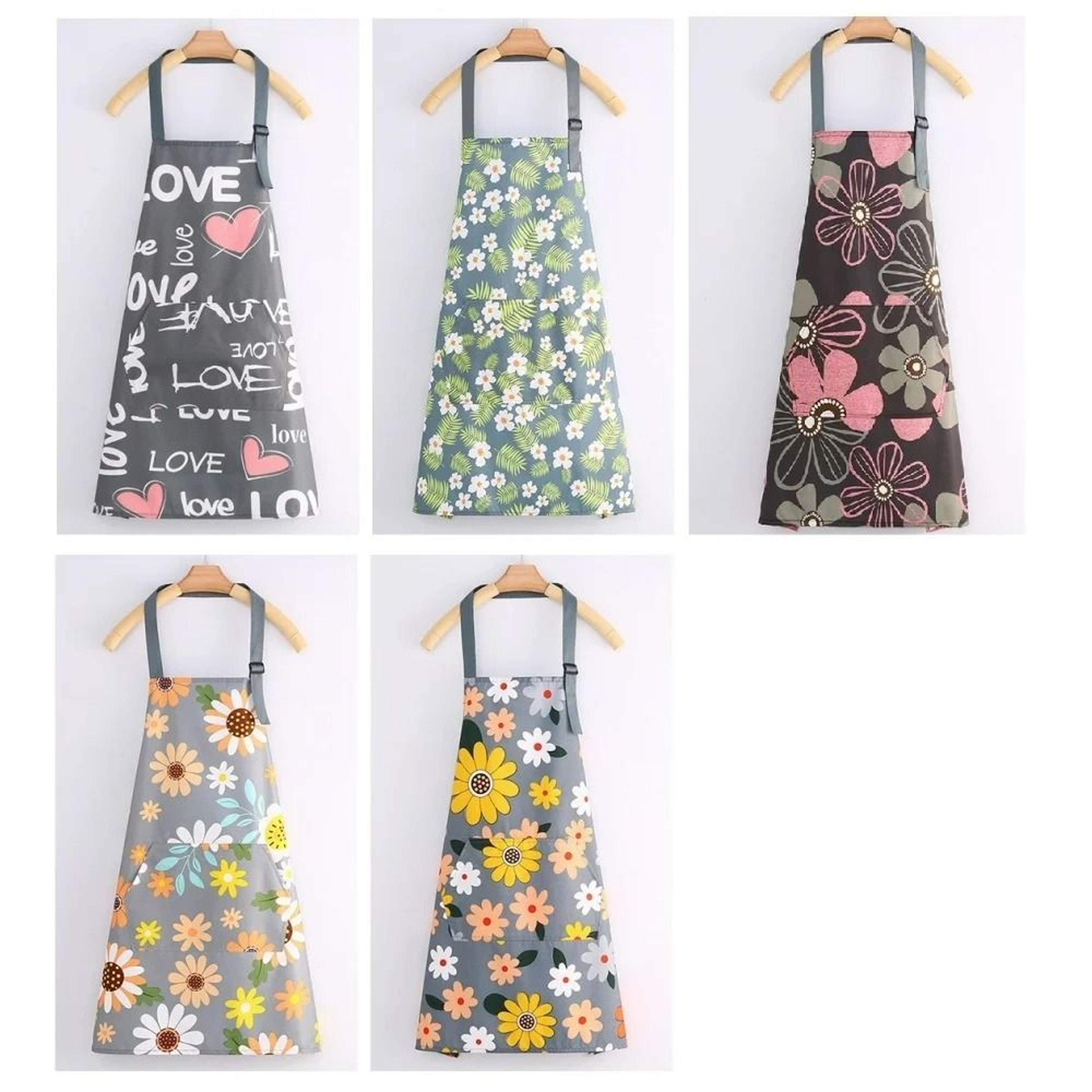 Waterproof Adjustable Floral Cooking Apron With Pockets 5