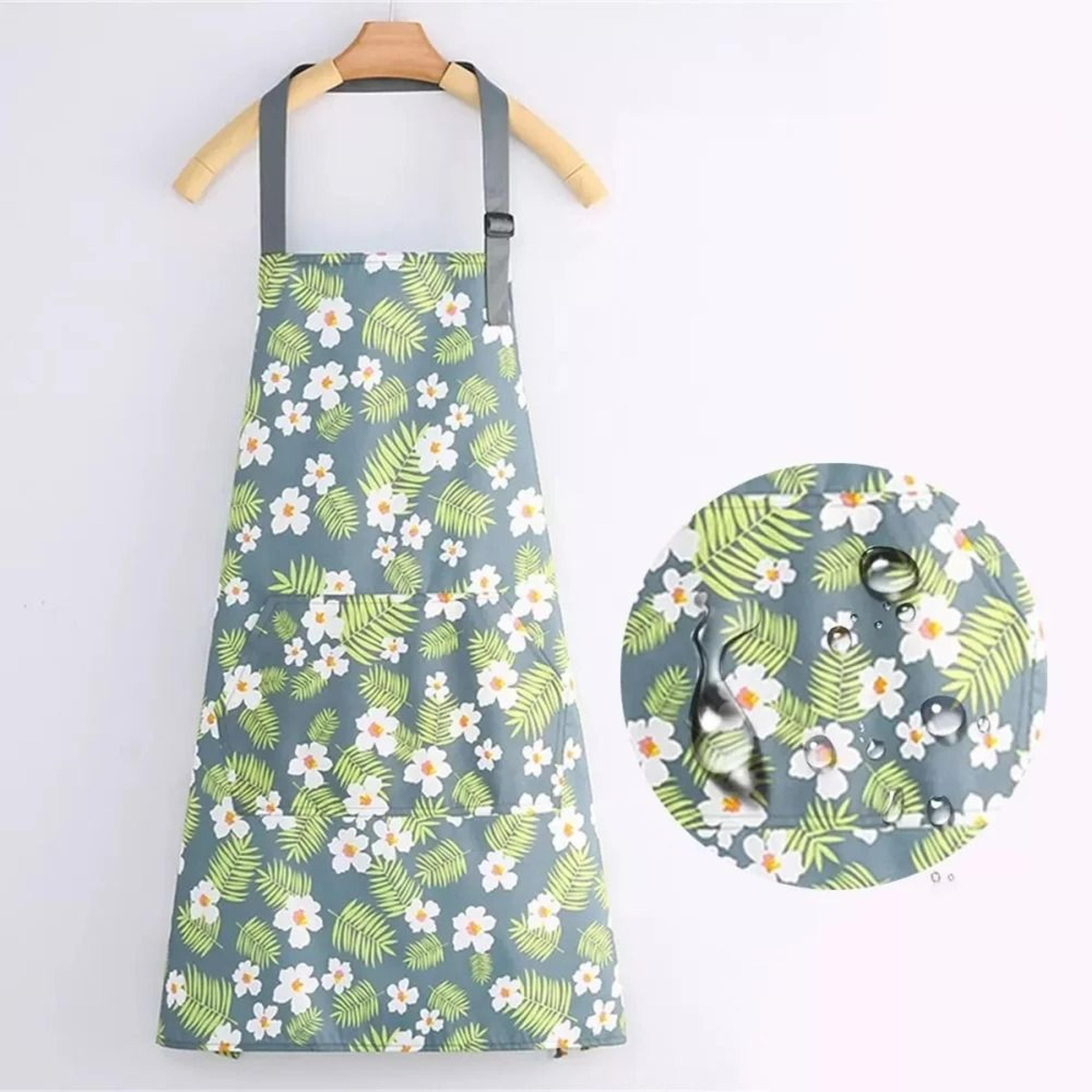 Waterproof Adjustable Floral Cooking Apron With Pockets 7