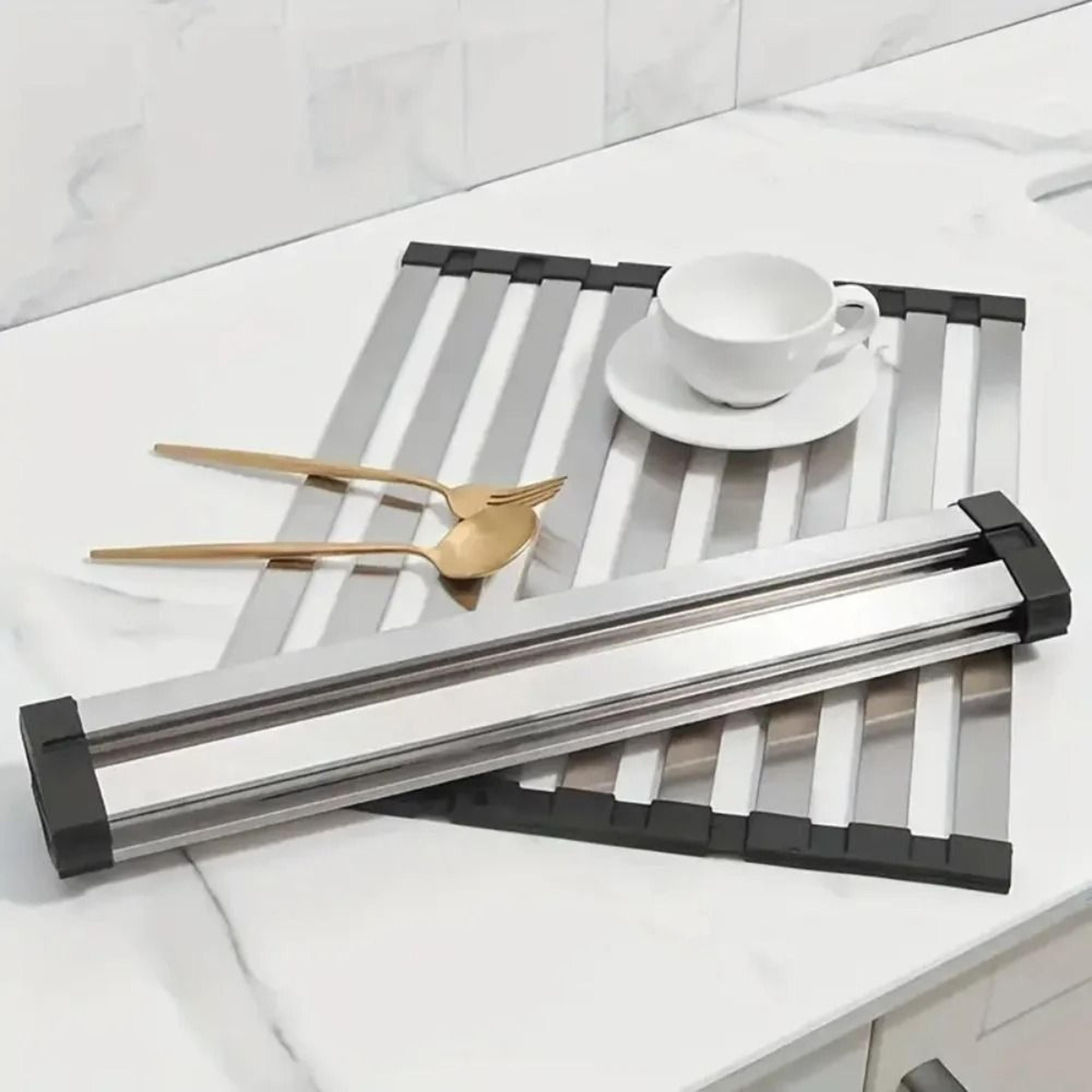 foldable 304 stainless steel over-the-sink roll-up dish drying rack