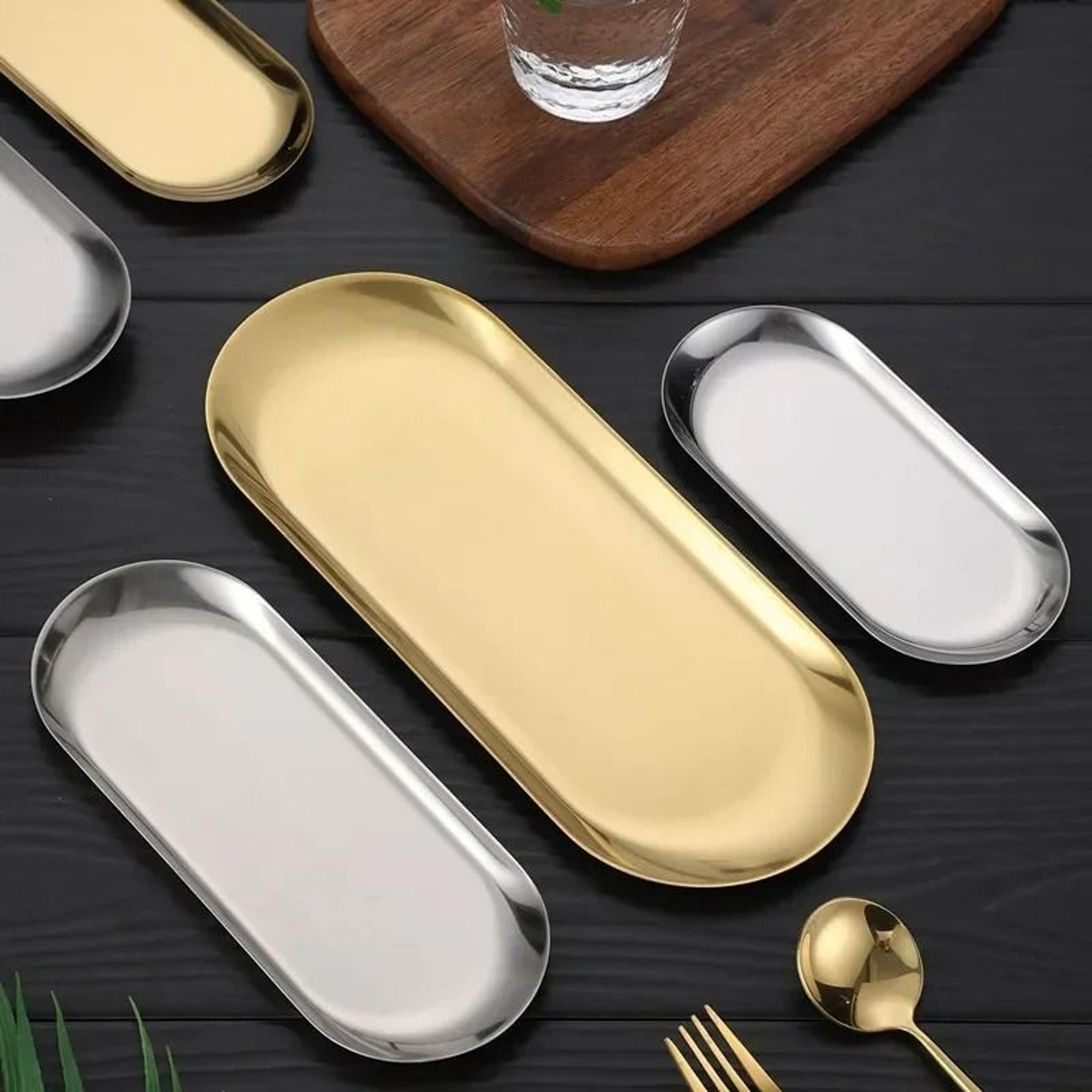stainless steel gold oval serving & dessert plate