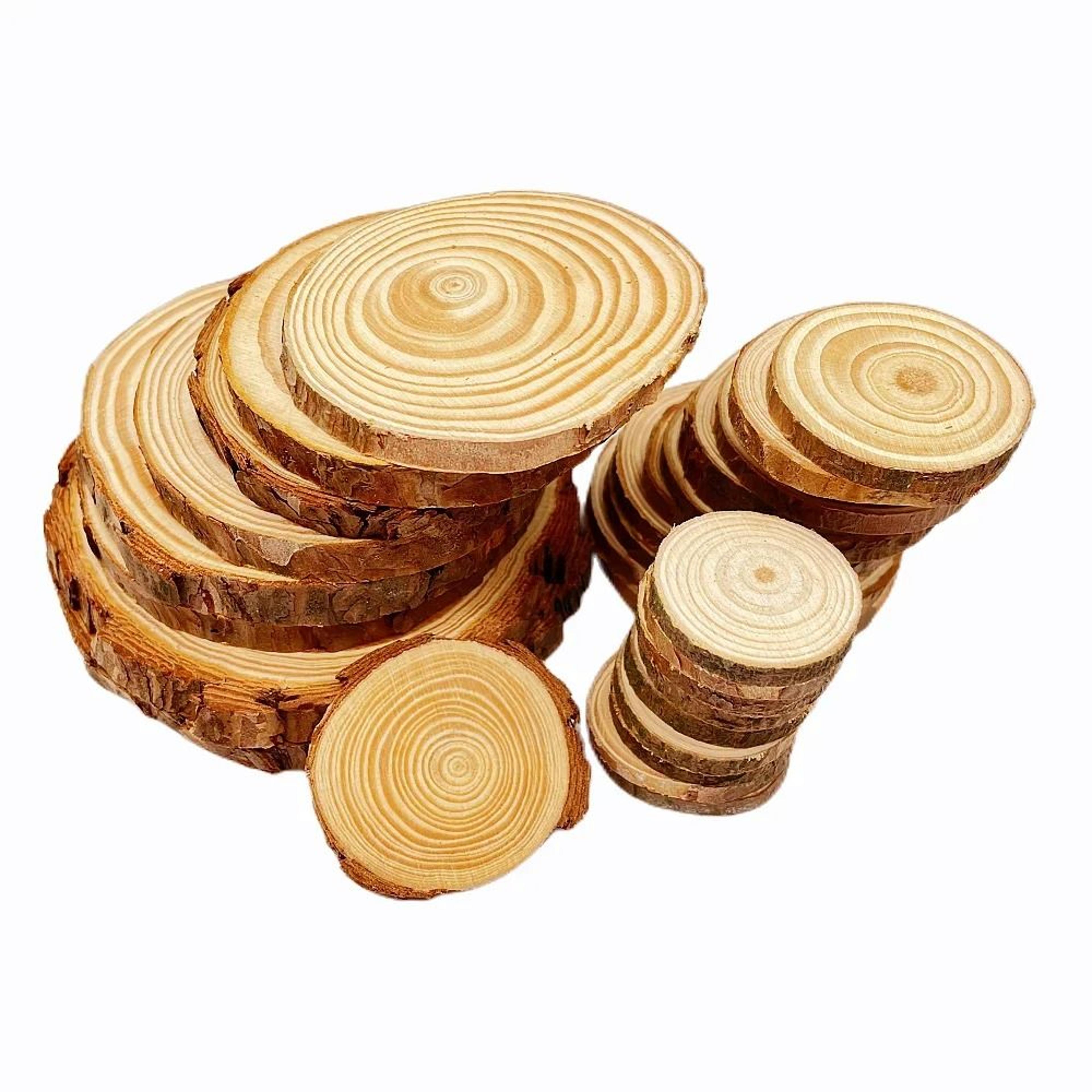 natural pine round unfinished wood slices with tree bark