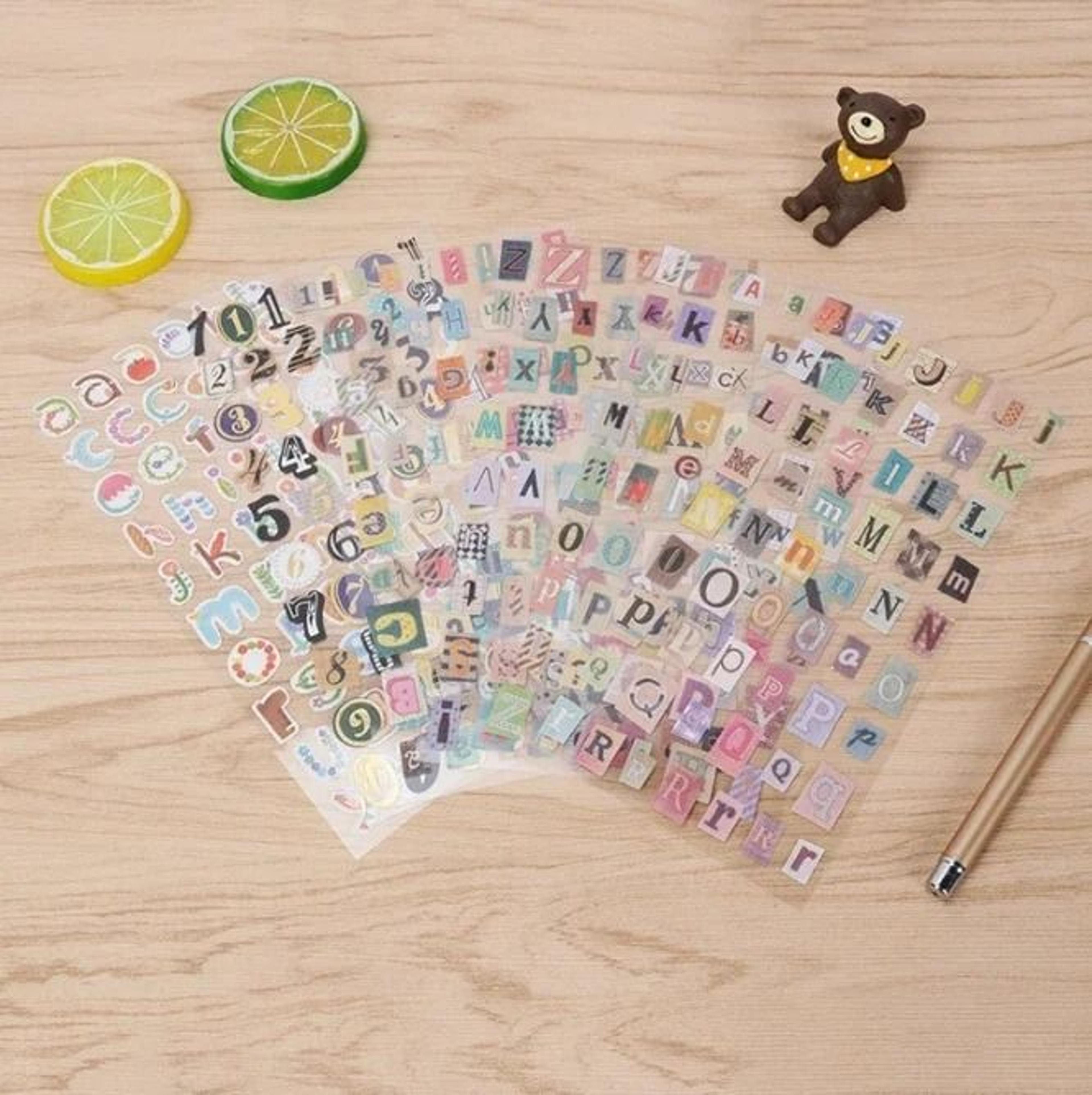 6-sheet retro english alphabet & number sticker set