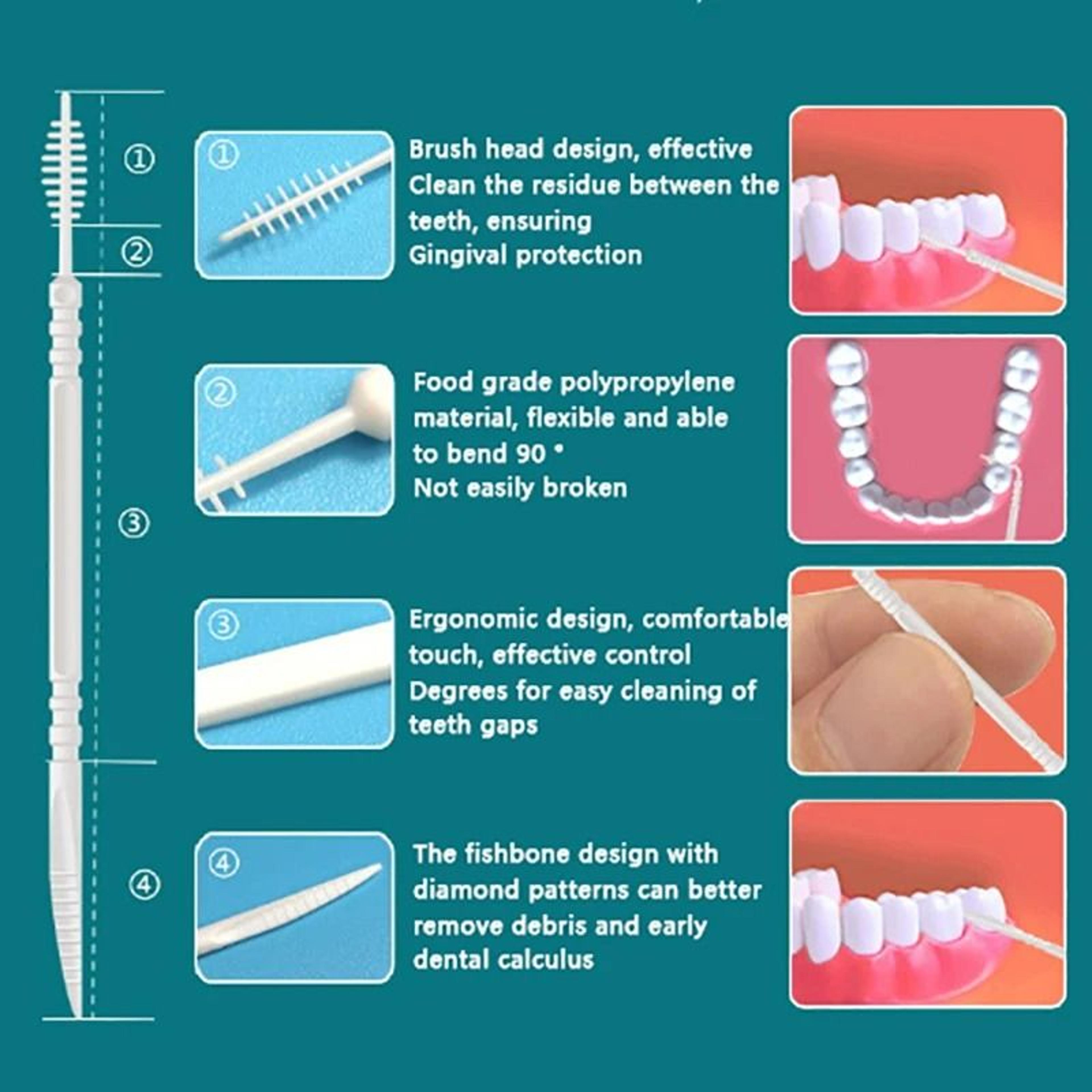 300 Piece Double Head Plastic Interdental Brushes And Floss Toothpicks For Oral Hygiene 5