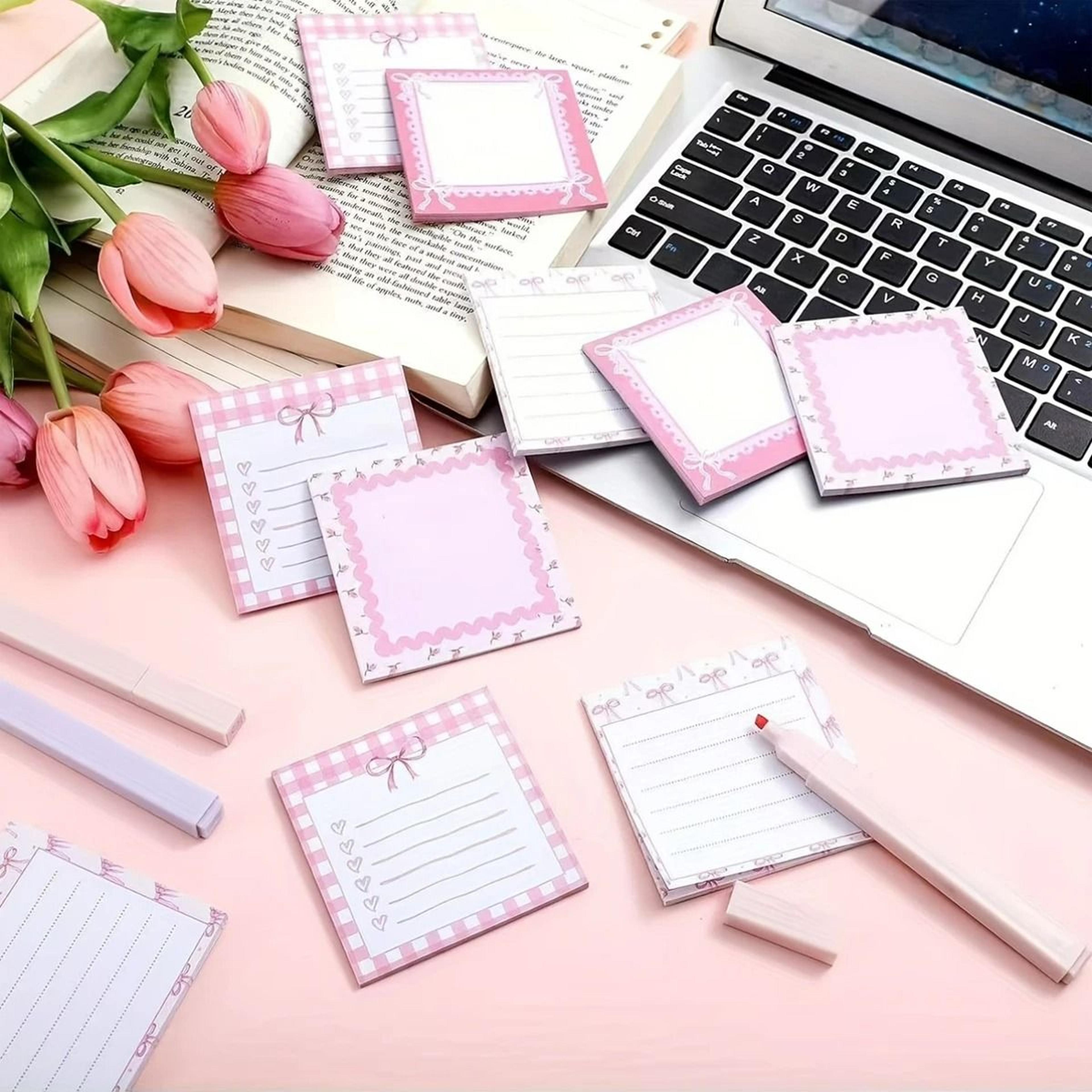 4 Piece Pink Bow Sticky Note Pad Set With Floral And Heart Designs 2