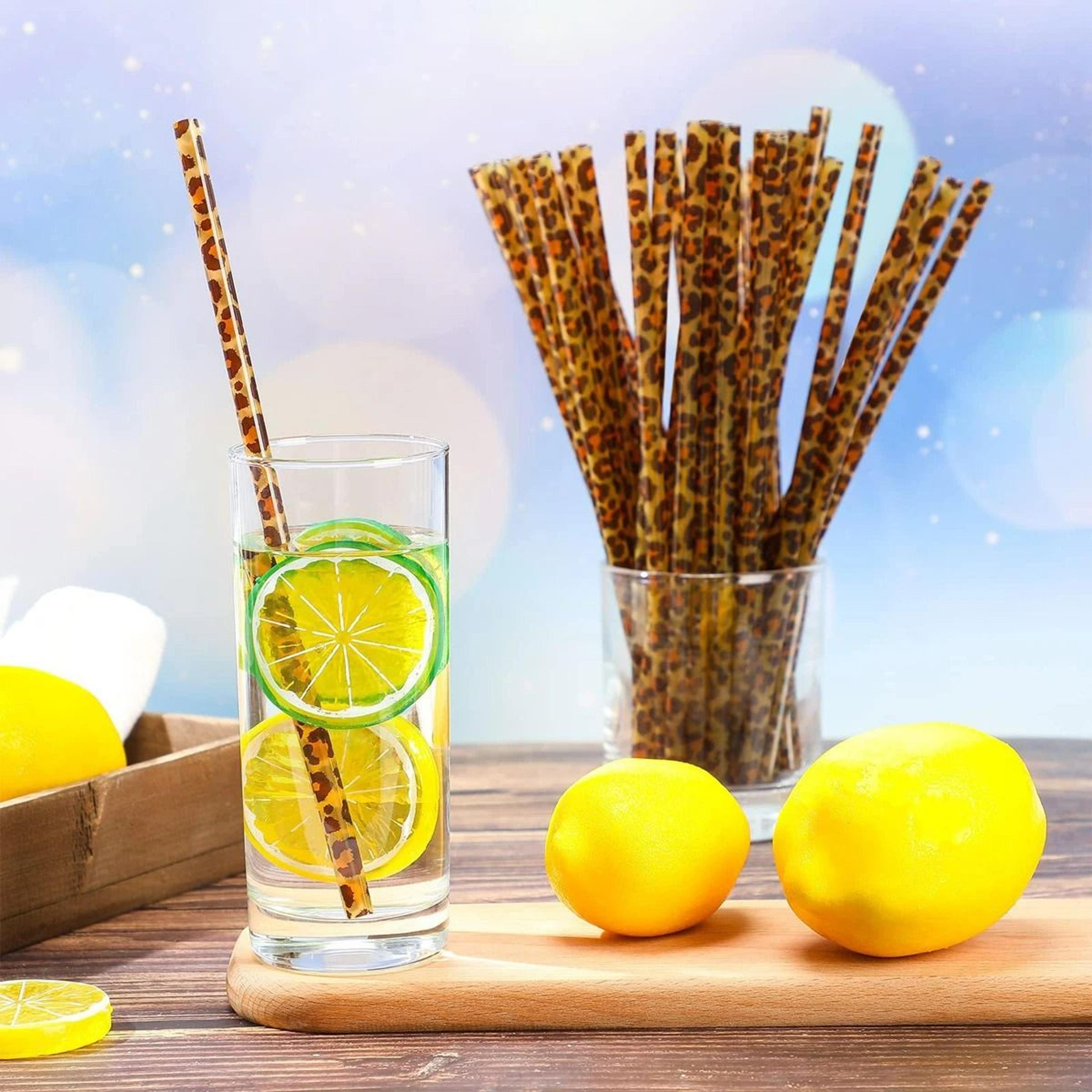 11 Piece Reusable Leopard Print Straw Set With Cleaning Brush 2