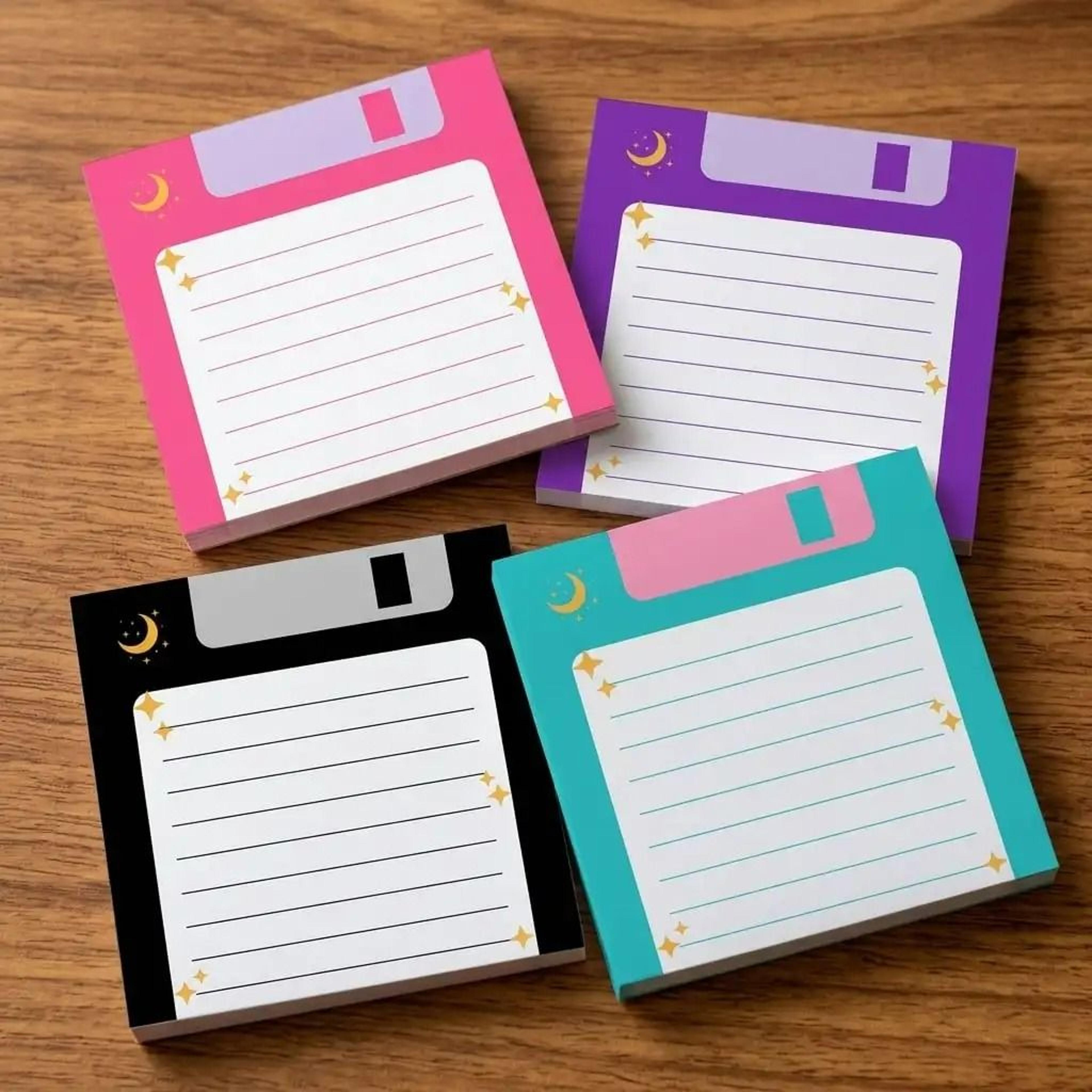 4 Pack Retro Floppy Disk Sticky Notes With Celestial Moon Design For Desk Decor 0