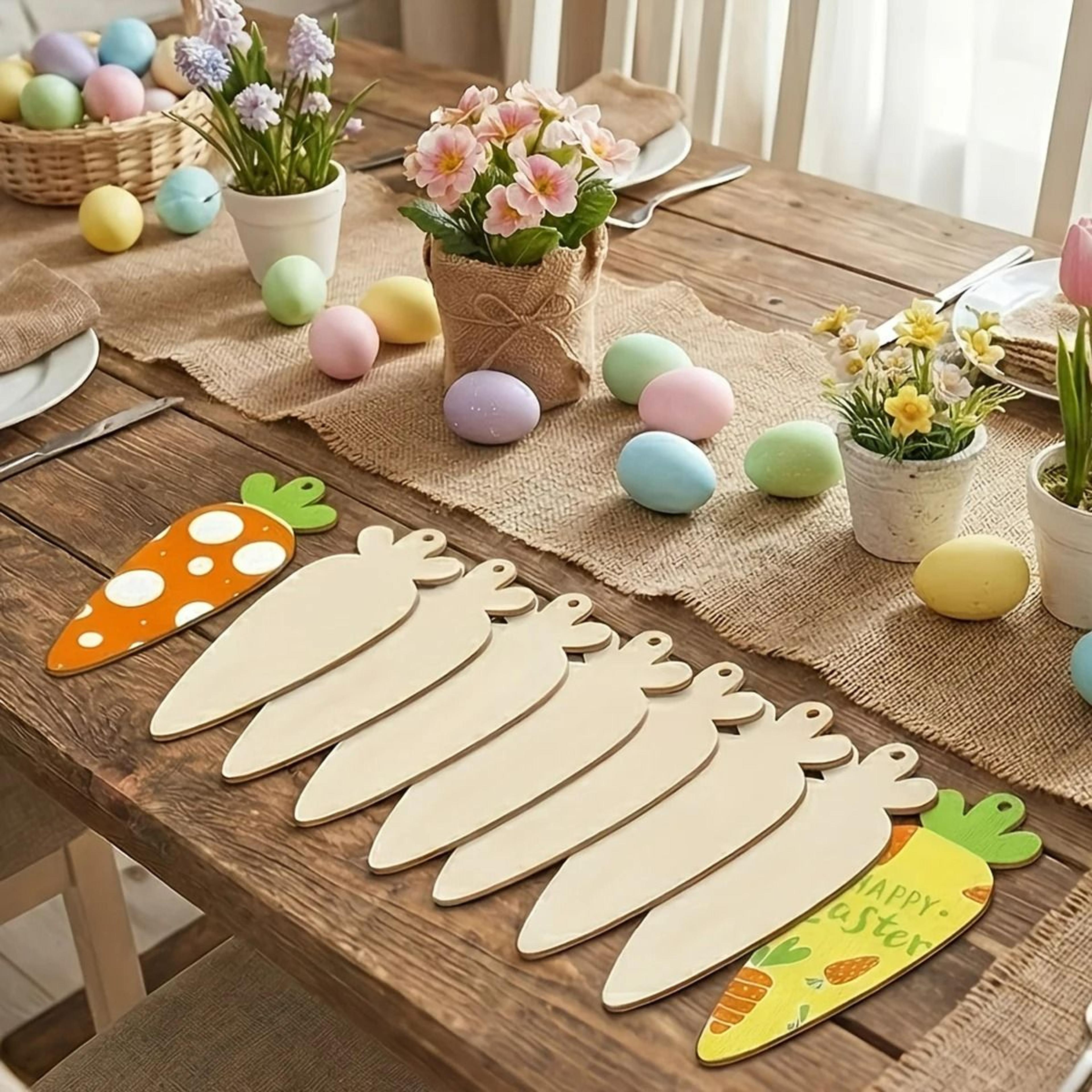 10 piece easter wooden carrot hanging ornaments with twine for diy crafts