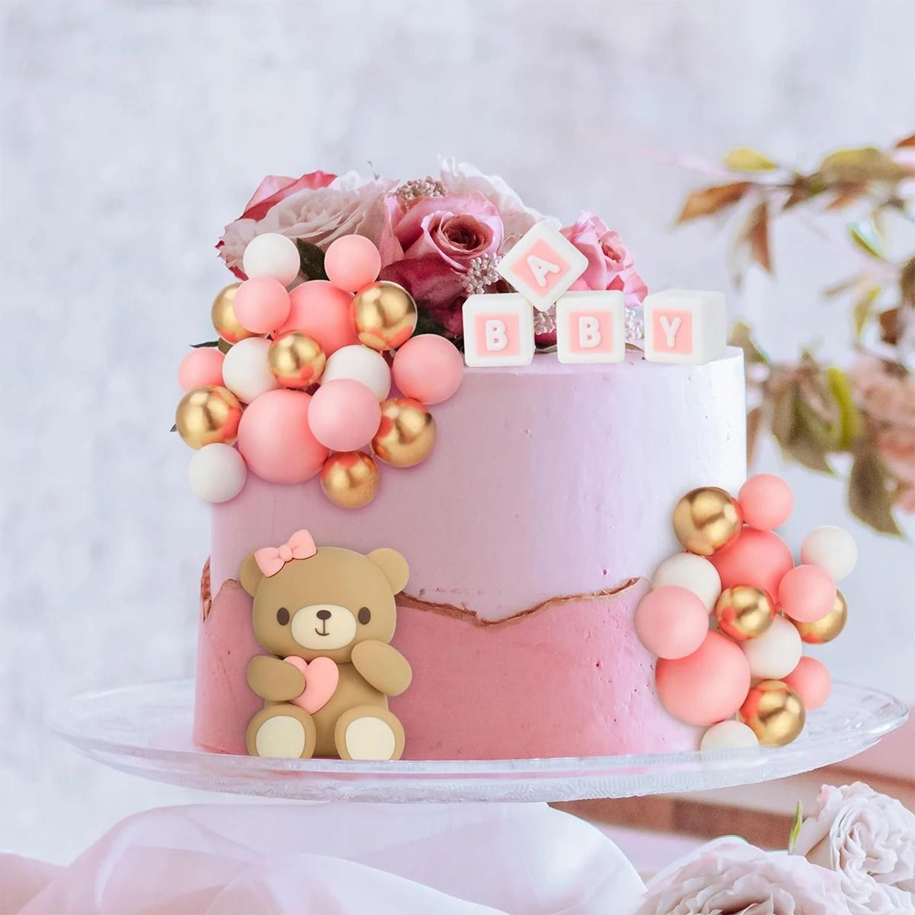 Pink Bear And Train Cake Topper Set For Baby Showers And Birthdays 3