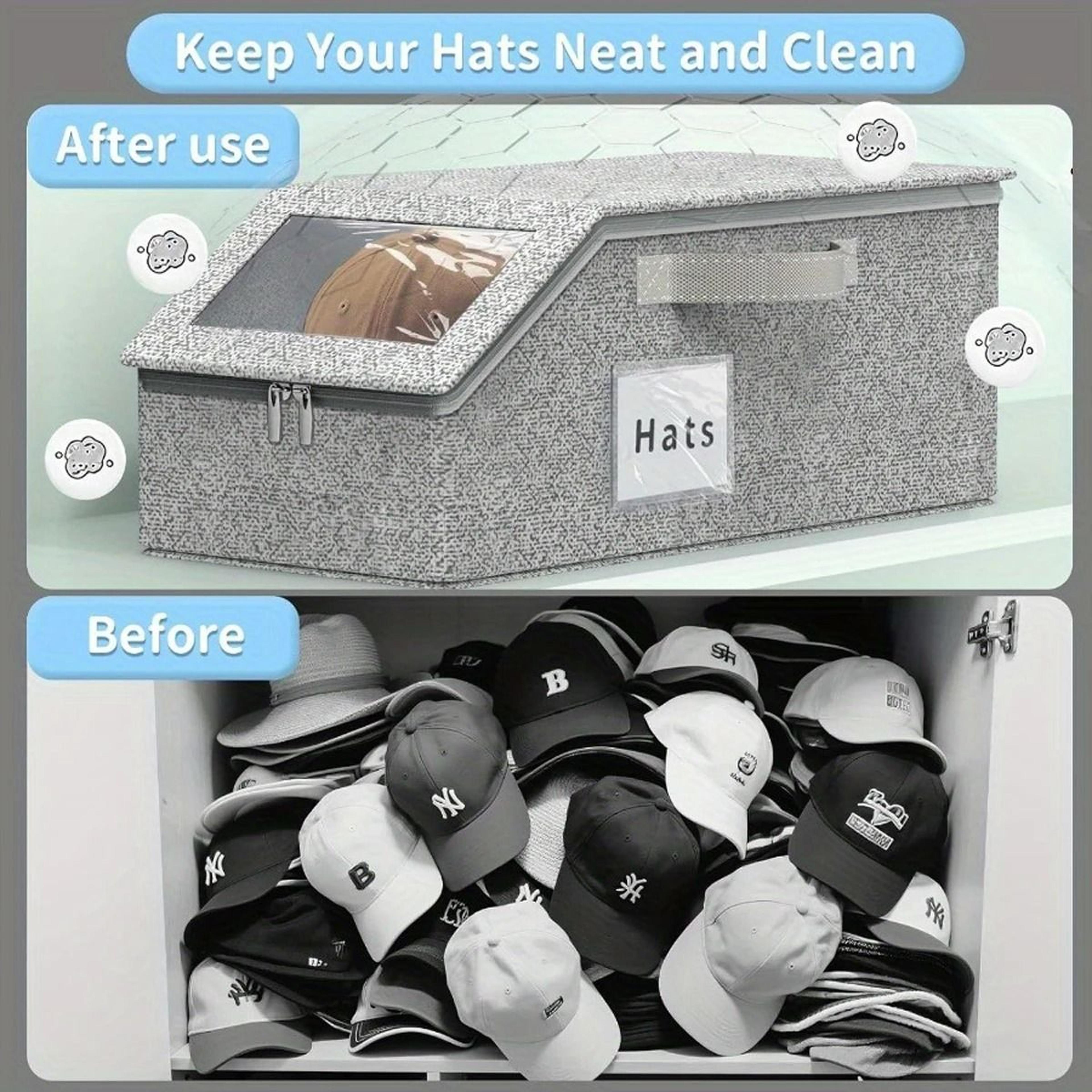 Foldable Baseball Cap Organizer Box With Clear Window Holds Up To 13 Hats 3