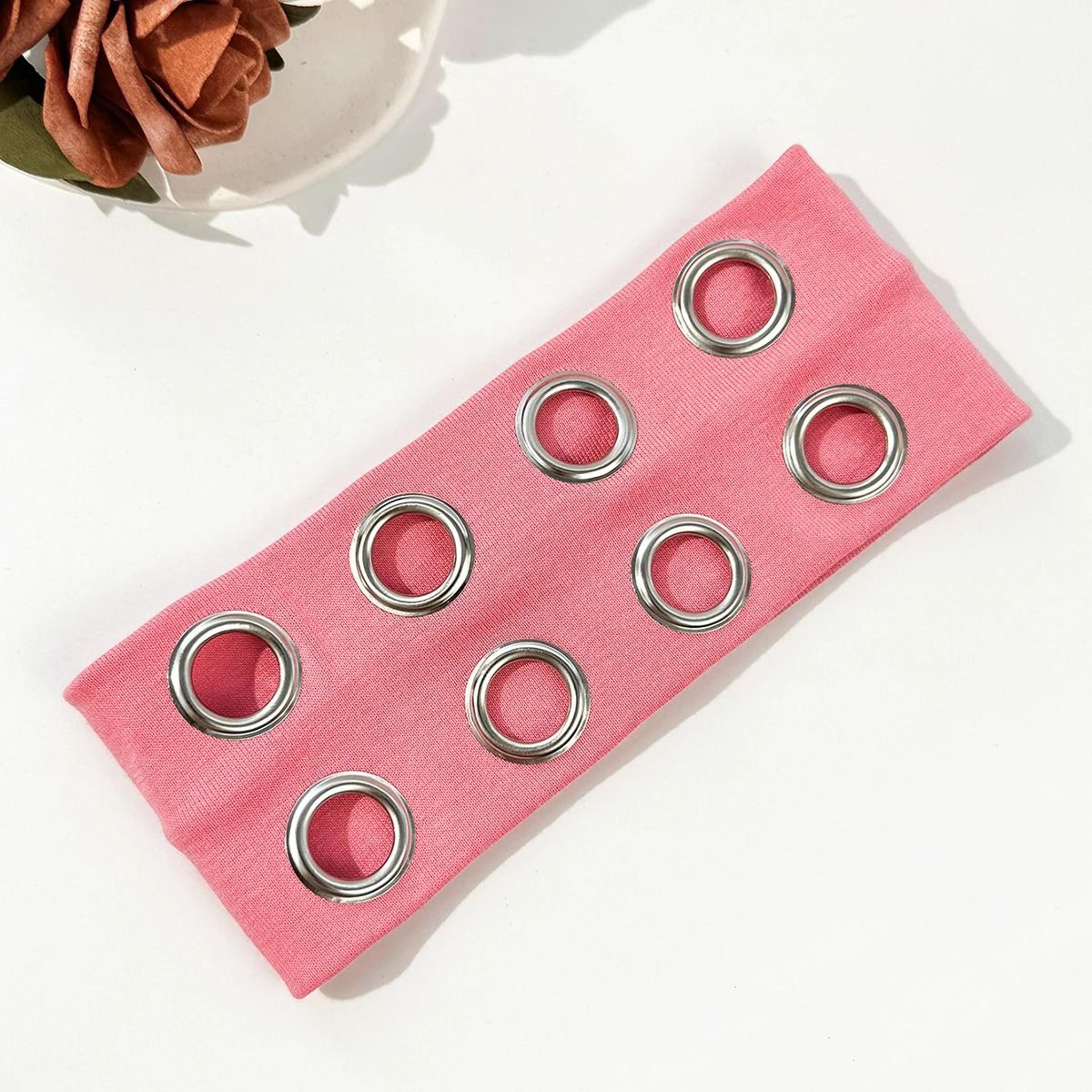 Unisex HipHop Punk Hollow Grommet Metallic Stretch Headband For Music Festivals 4