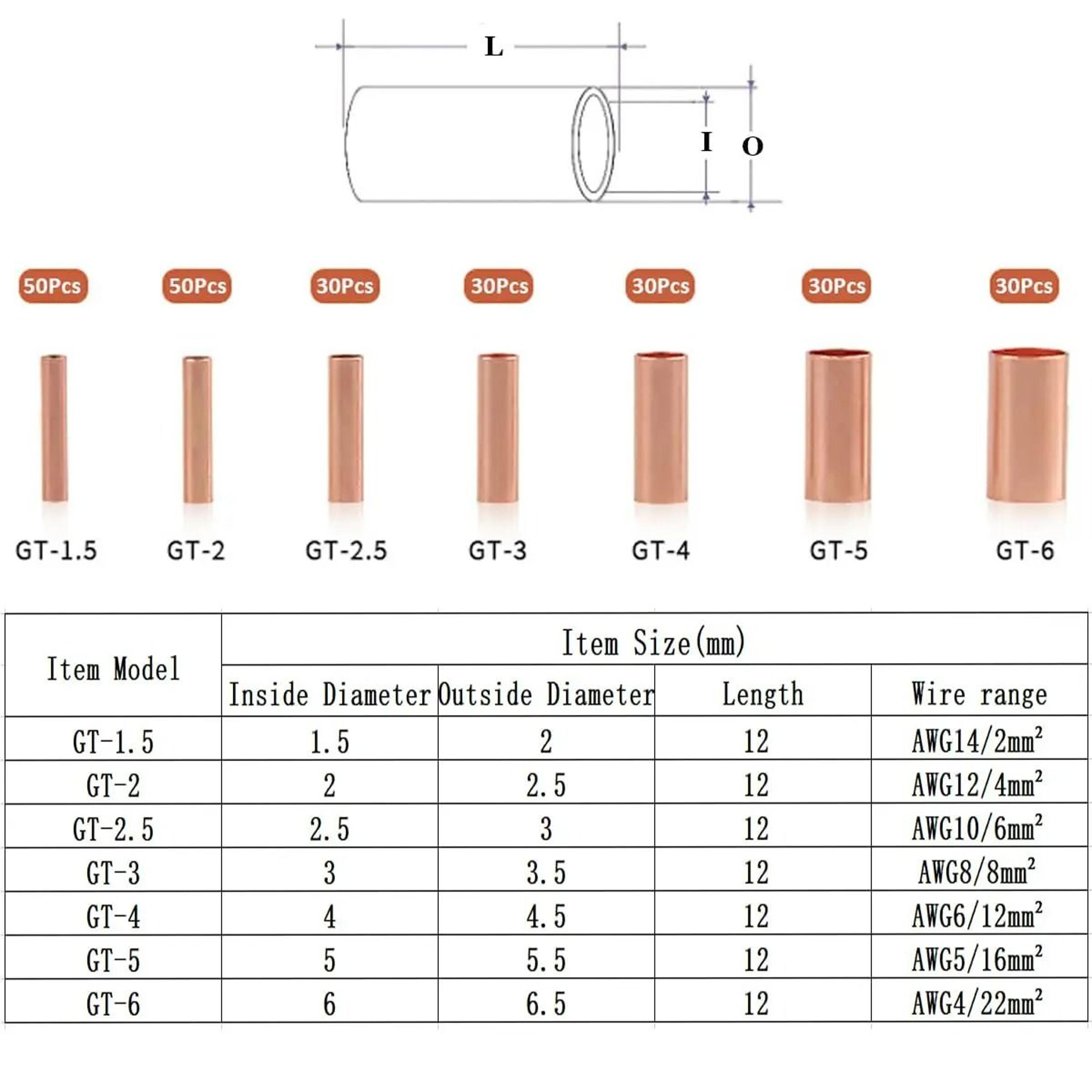 250 Piece NonInsulated Copper Wire Ferrules Kit With 7 Sizes For Electrical Crimp Terminals 1