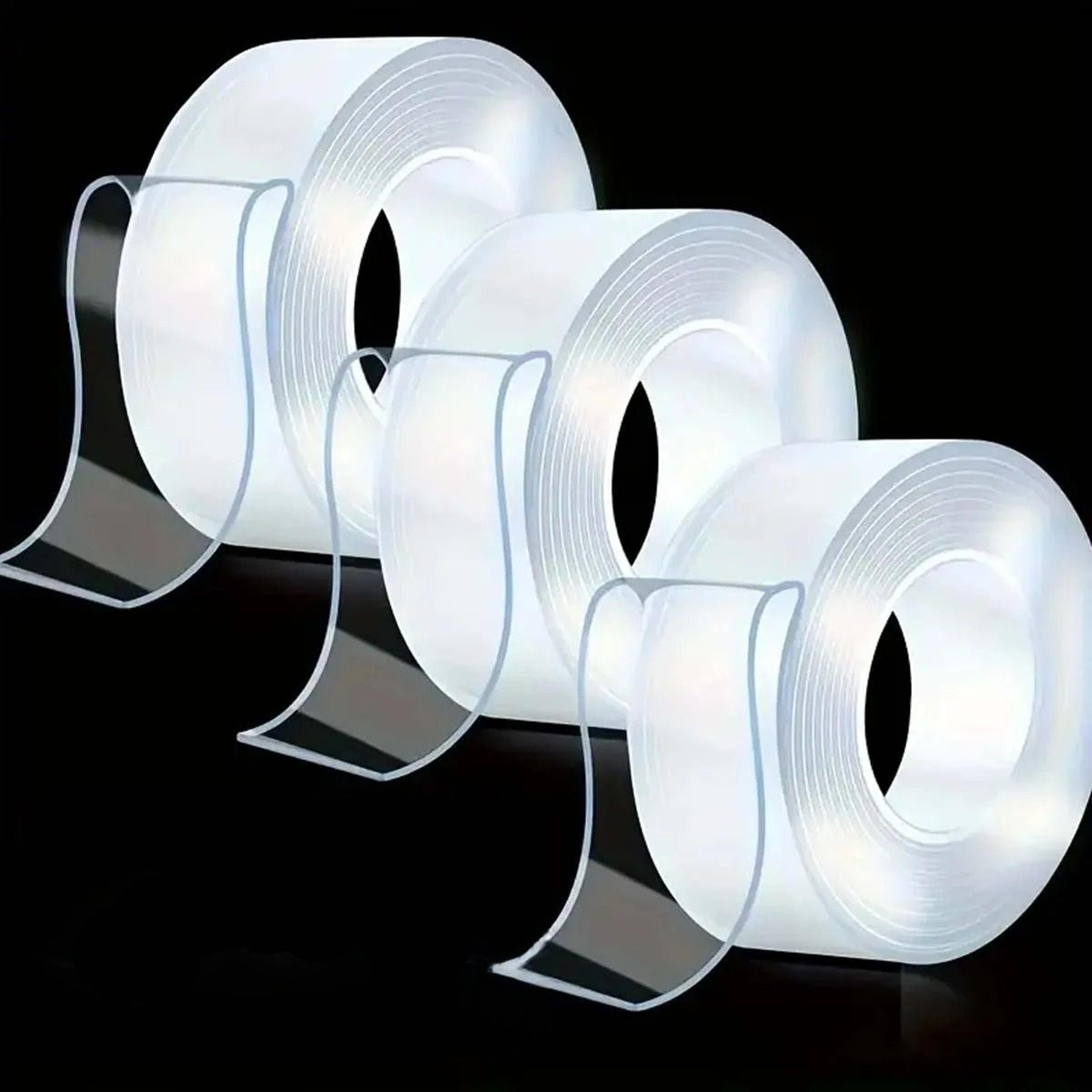 3-piece heavy-duty nano double-sided tape set – reusable, washable clear adhesive rolls