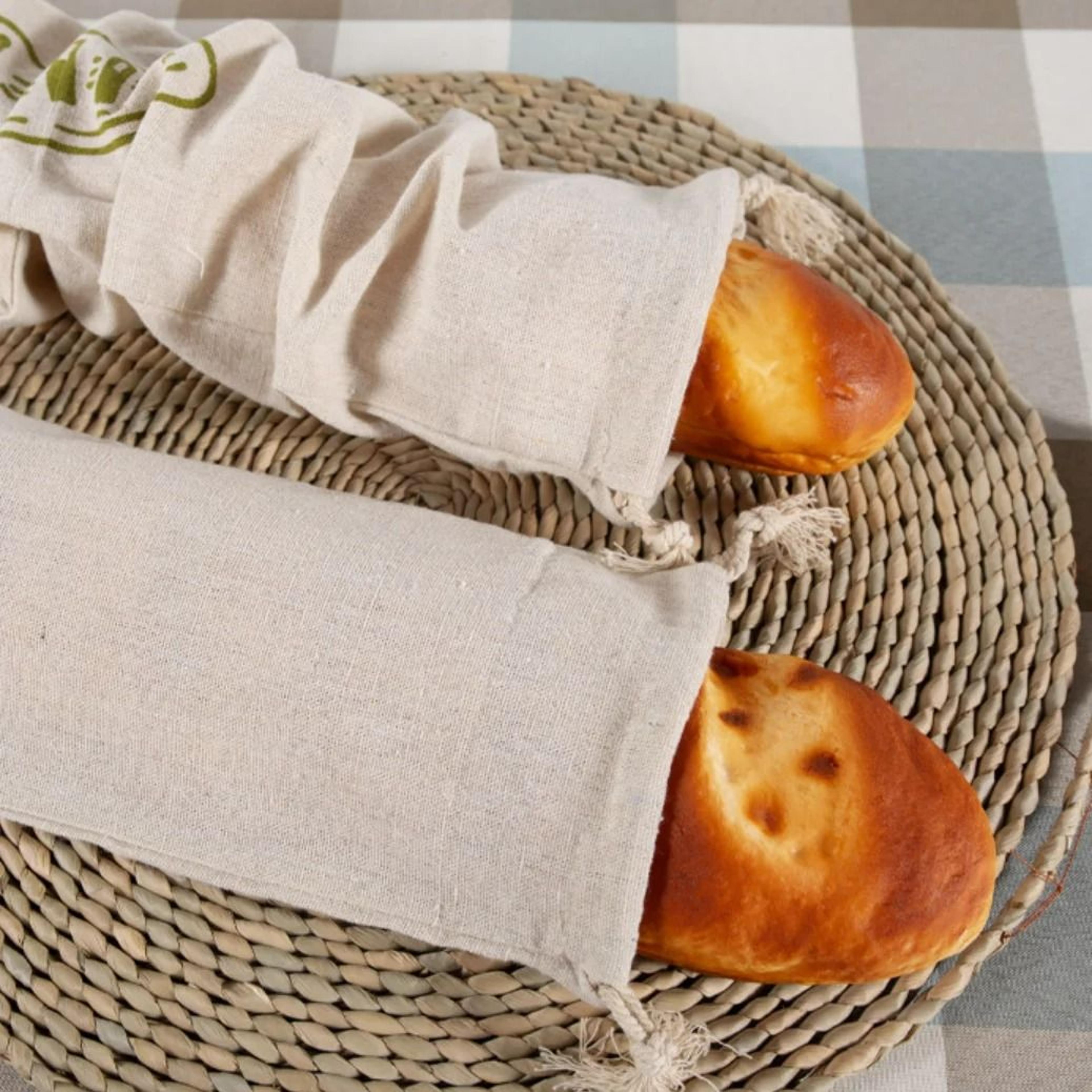 Reusable Linen Drawstring Bread Bag For Homemade Artisan Loaves And Baguettes 3