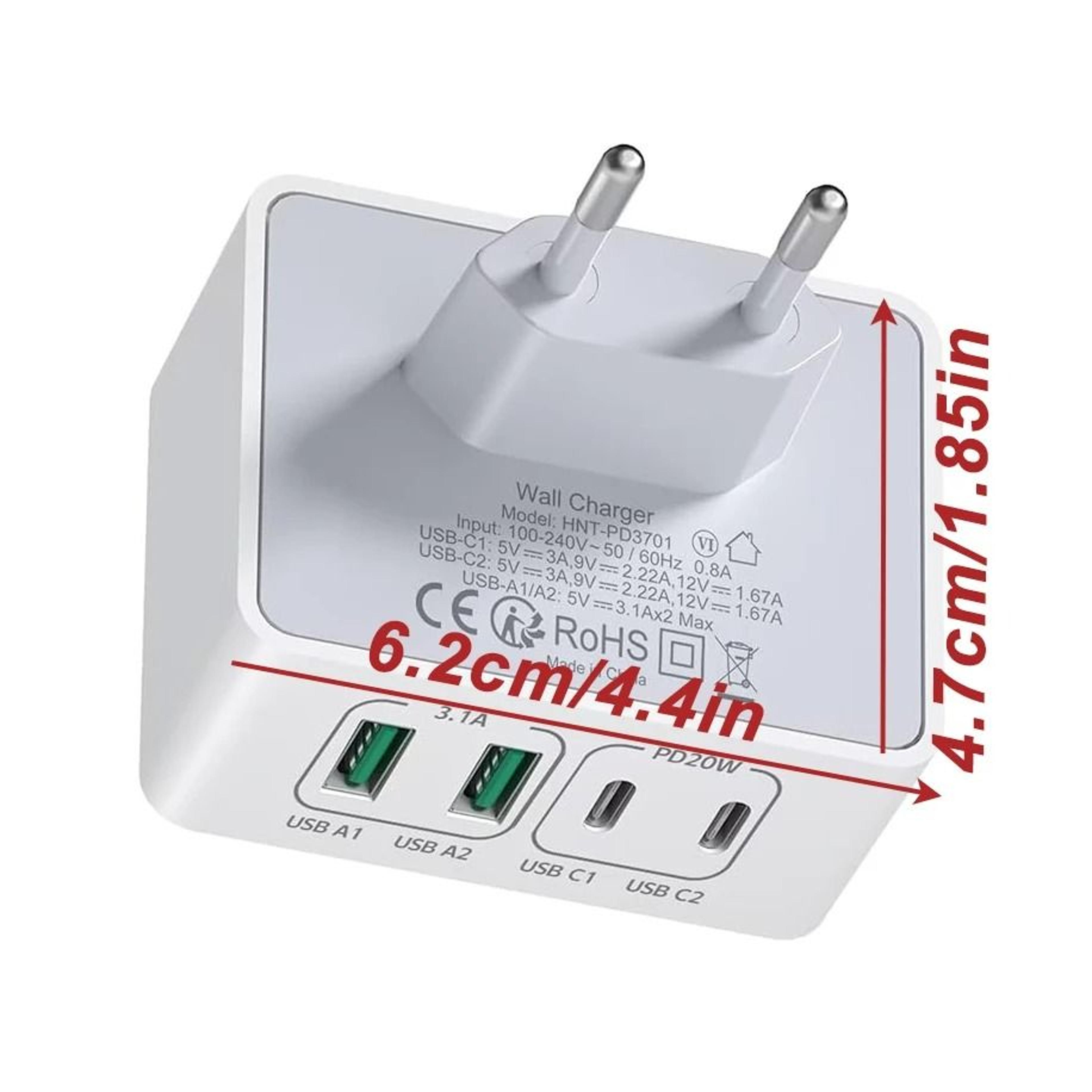 40W 4Port USBC  USBA Fast Charger Wall Adapter With PD  QC 30 Support 2